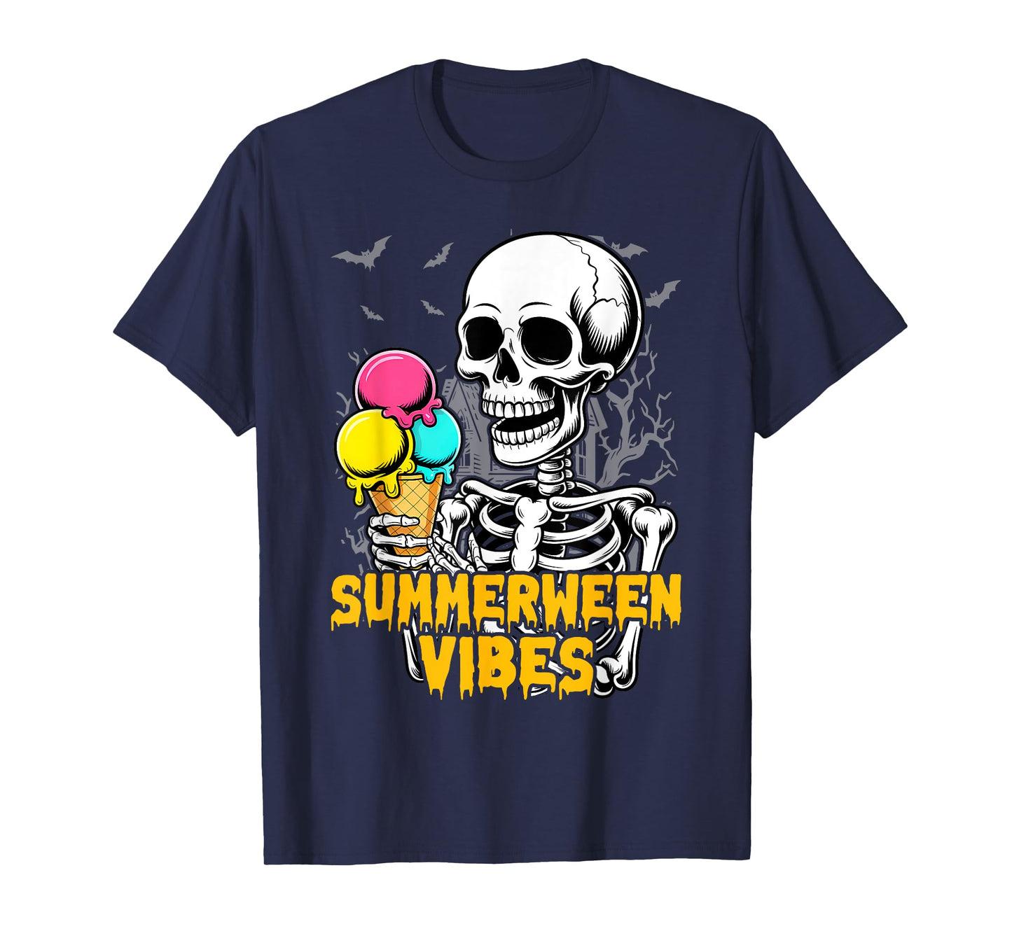 Summerween Skeleton Ice Cream Halloween Summer Vacation T-Shirt