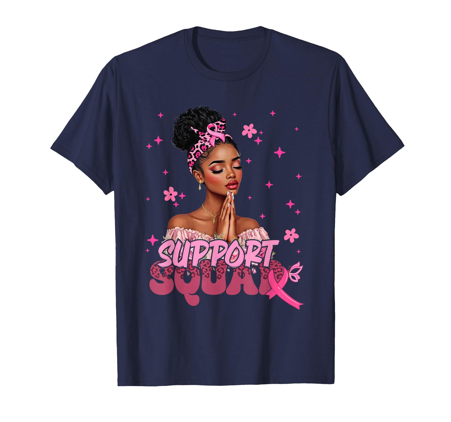 Support Squad Black Women Girls Pink Warrior Breast Cancer T-Shirt