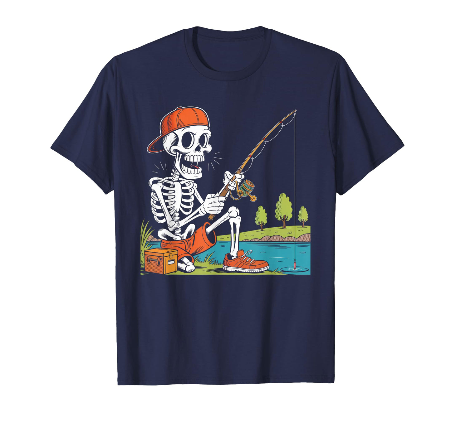 Skeleton Fishing Halloween Costume Funny Fishing Boys Kids T-Shirt