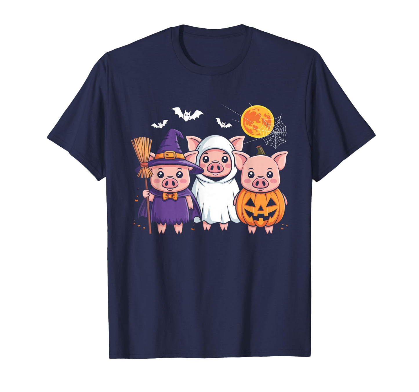 Three Halloween Pigs Cosplay Witch Boo Carved Pumpkin T-Shirt