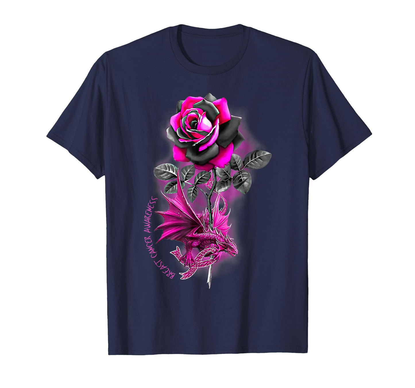 Breast Cancer Dragon Ribbon Pink Warrior Rose Flower Dragon T-Shirt