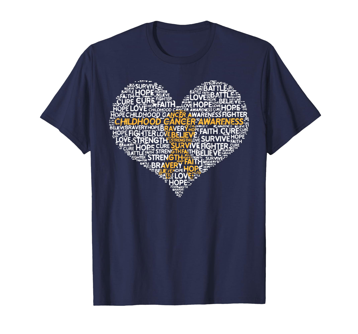 Childhood Cancer Awarenes Ribbon Heart Words Men Women Kids T-Shirt