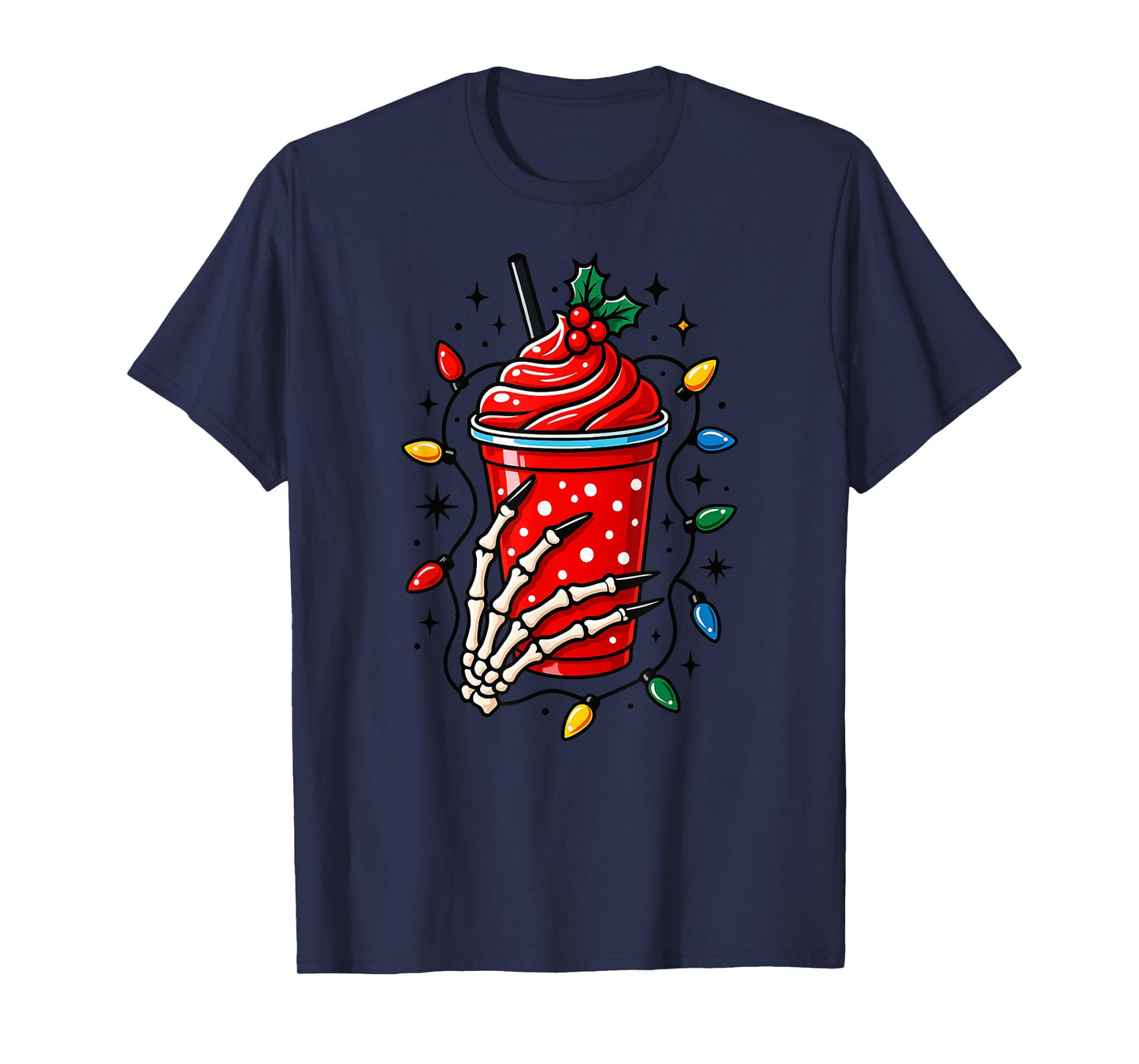 Skeleton Hand Halloween Frappe Christmas Lights Xmas T-Shirt