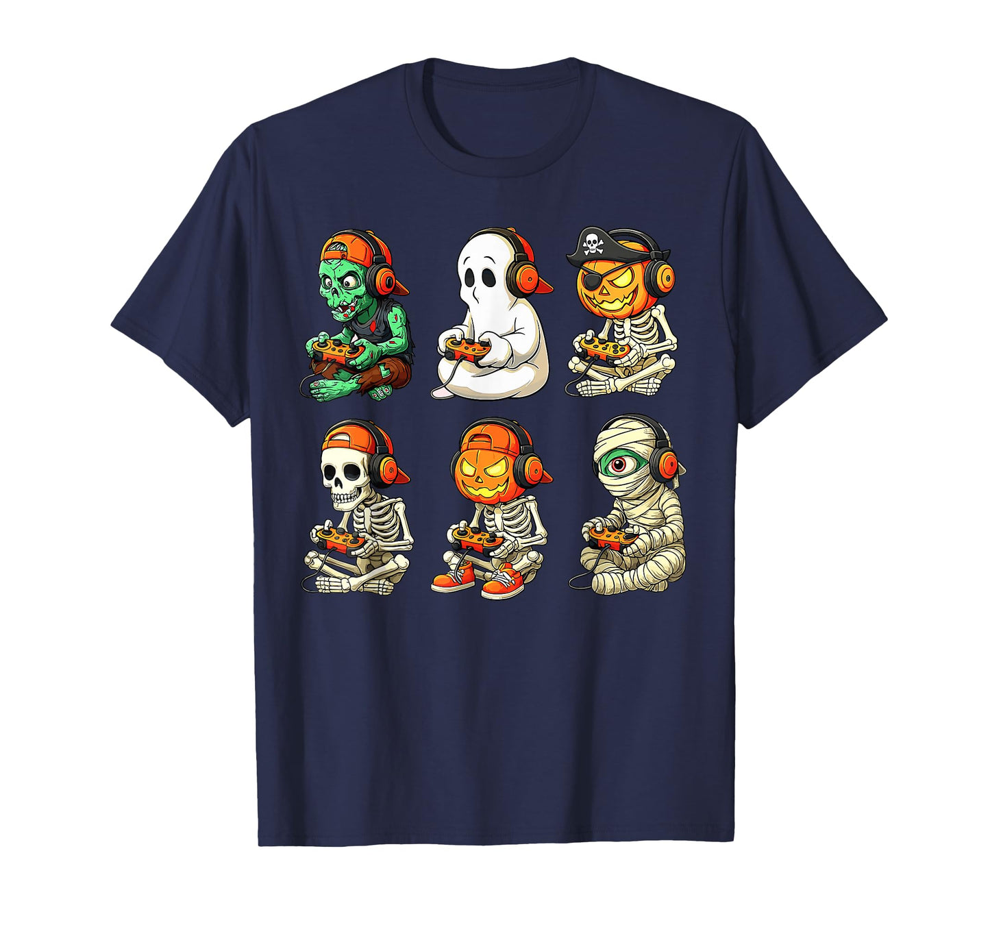 Halloween Skeleton Zombie Mummy Gaming Controllers Boys Kids T-Shirt