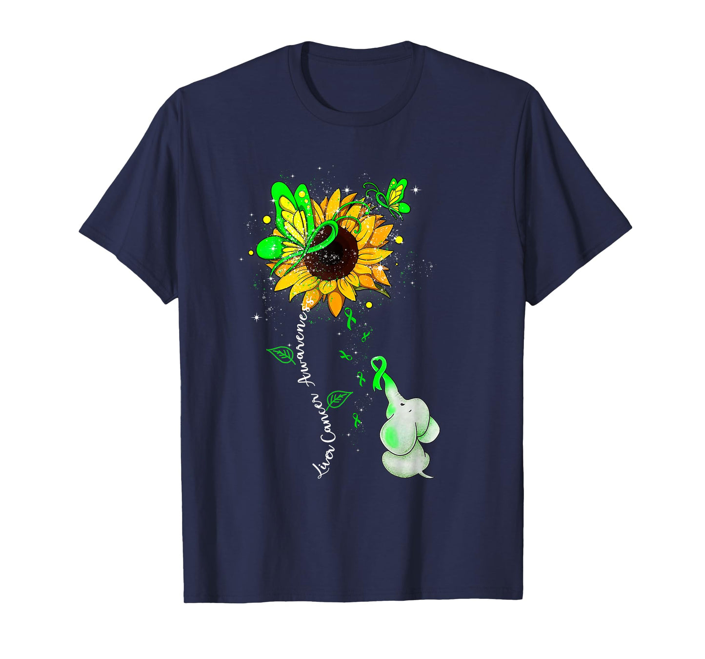 Liver Cancer Awareness Sunflower Elephant Men Womens T-Shirt