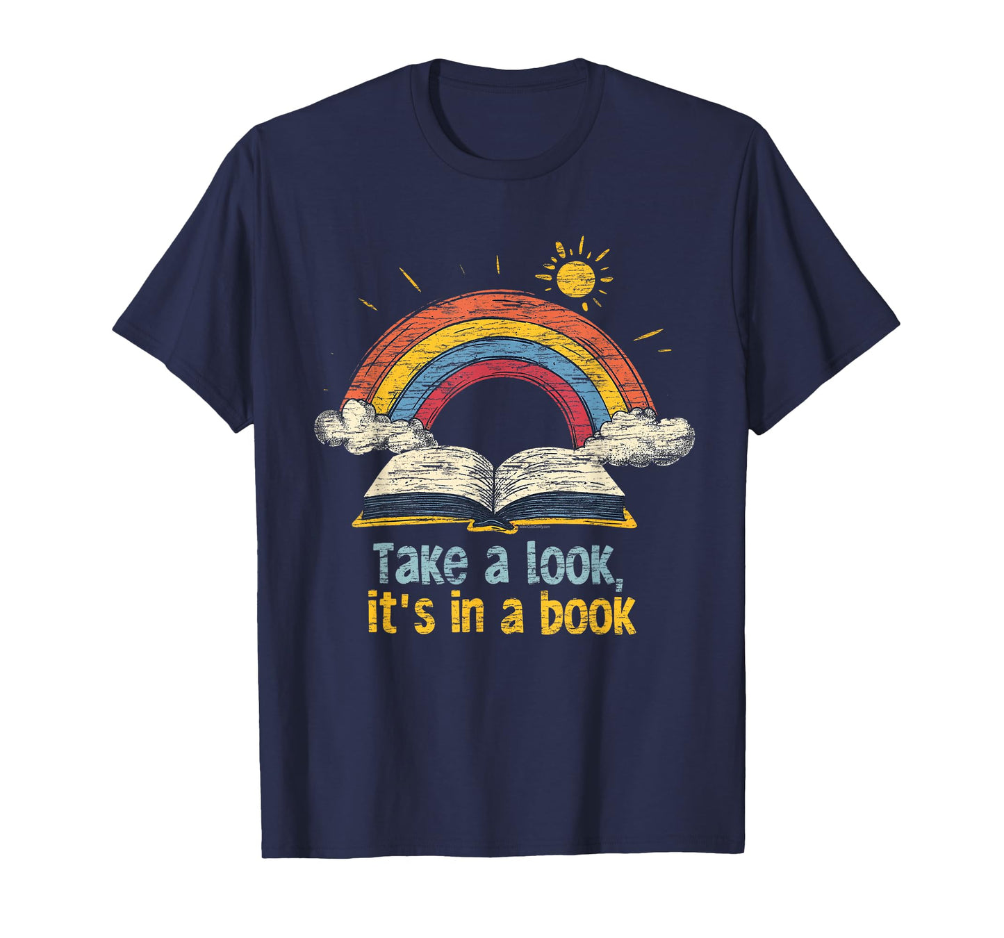 Take a Look it's in a Book Vintage Reading Teacher Rainbow T-Shirt