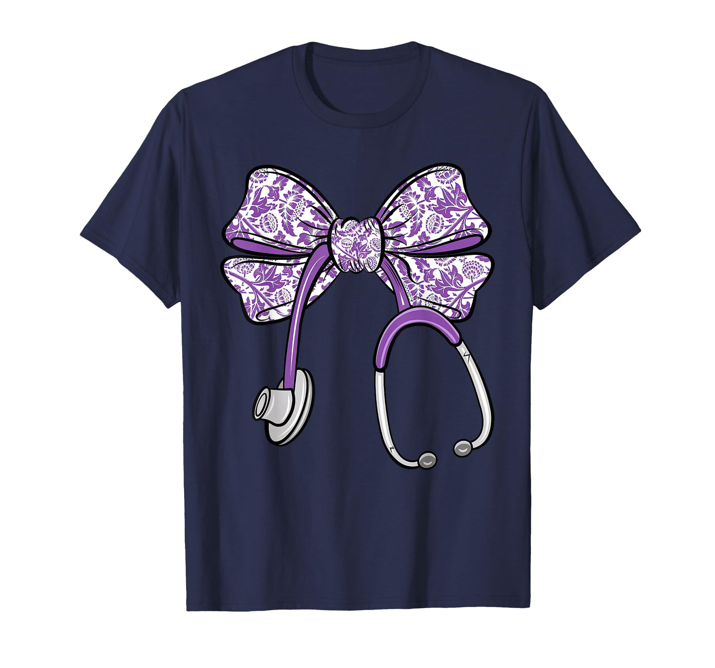 Cute Floral Coquette Purple Nurse Bow Ribbon Stethoscope RN T-Shirt