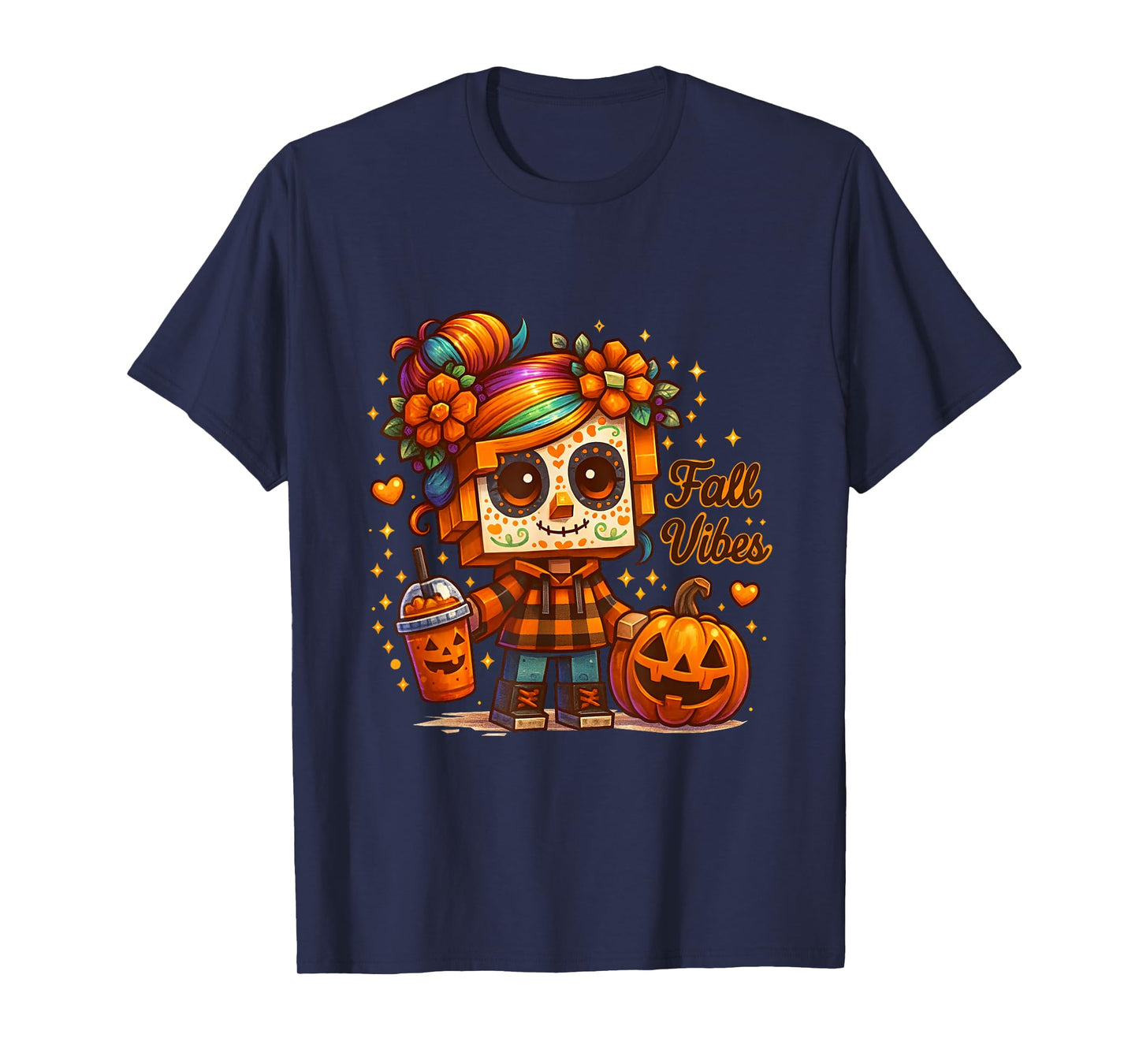 Fall Vibes Coffee Skeleton Halloween Pumpkin Spooky T-Shirt