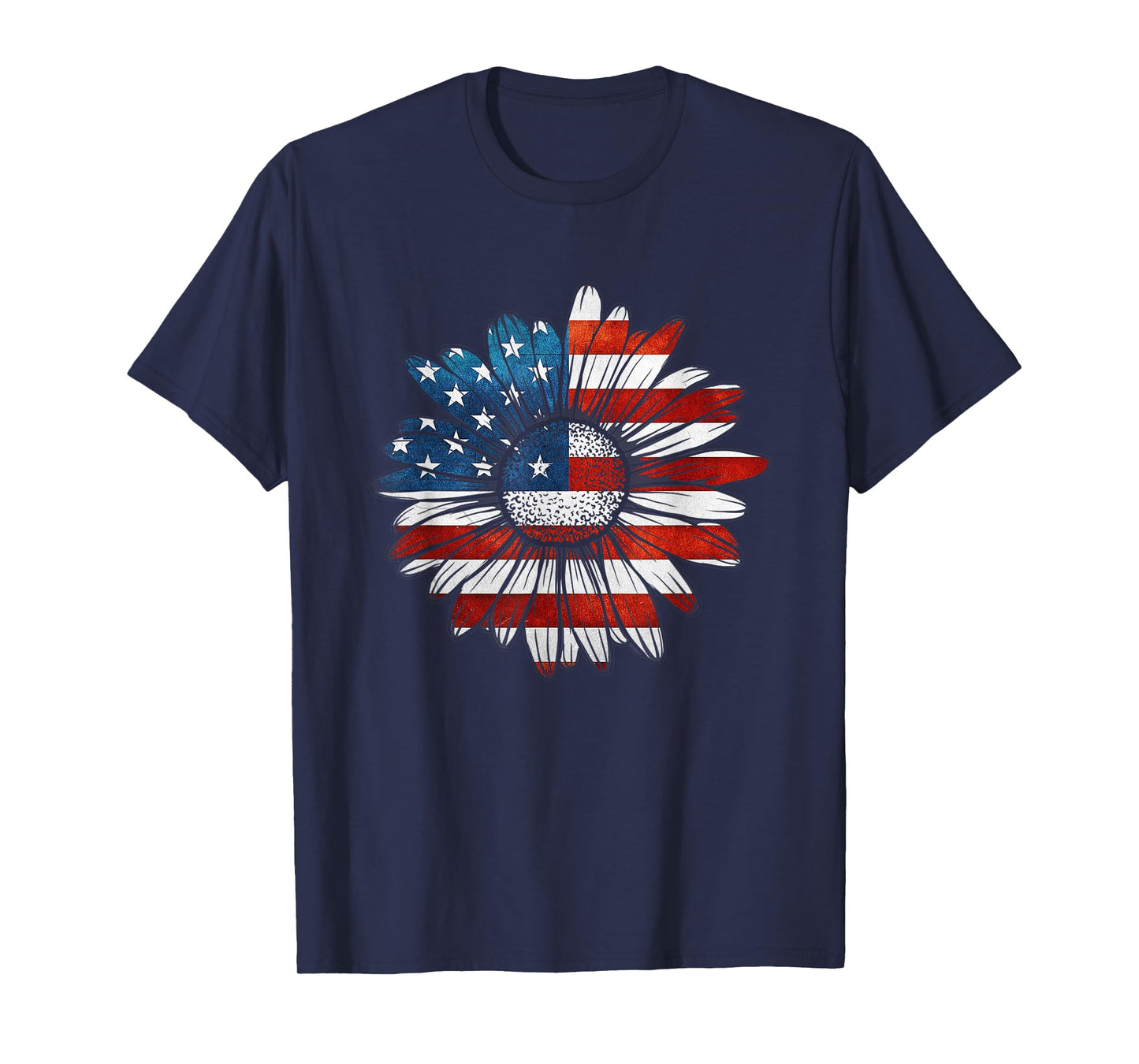 Vintage Daisy USA American Flag 4th of July Patriotic Flower Women Kids Men T-Shirt
