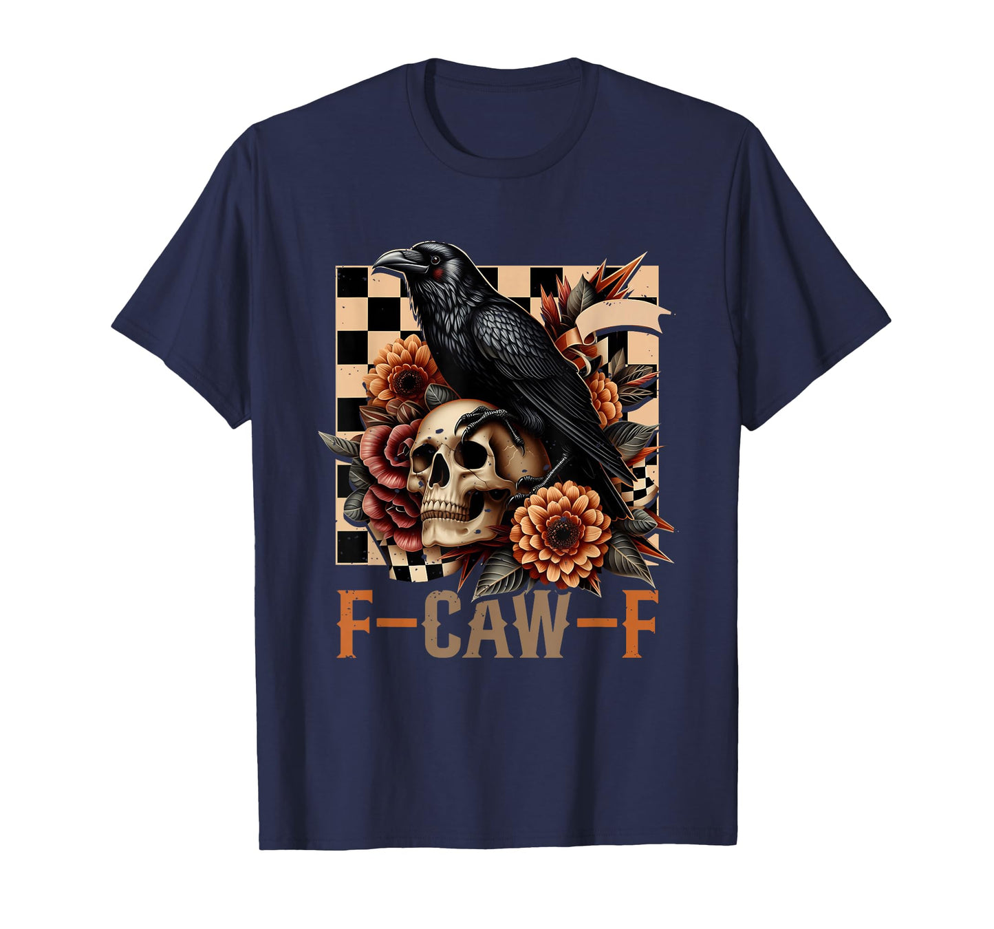 Halloween F Caw F Black Raven Bird F-Caw-F Crow Checkered T-Shirt