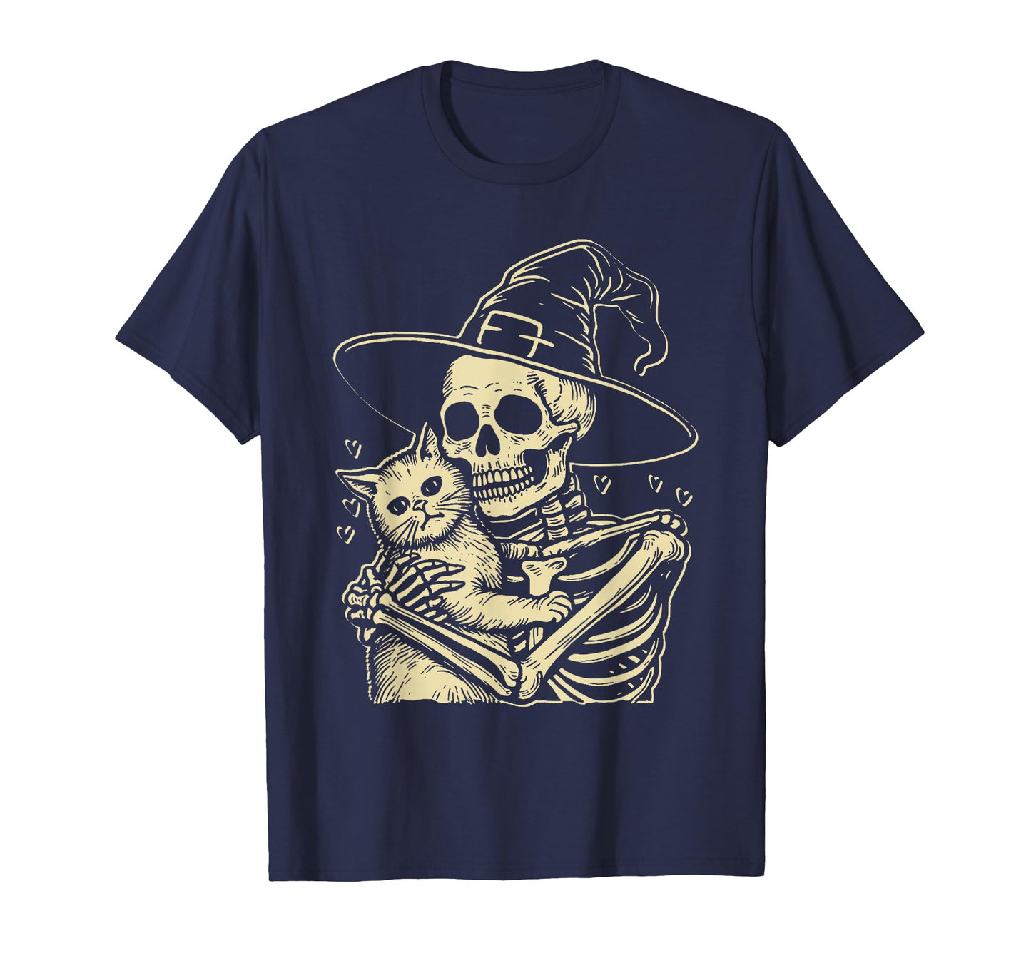 Skeleton Hugging Cat Halloween Cat Lover Cat Mom Dad T-Shirt