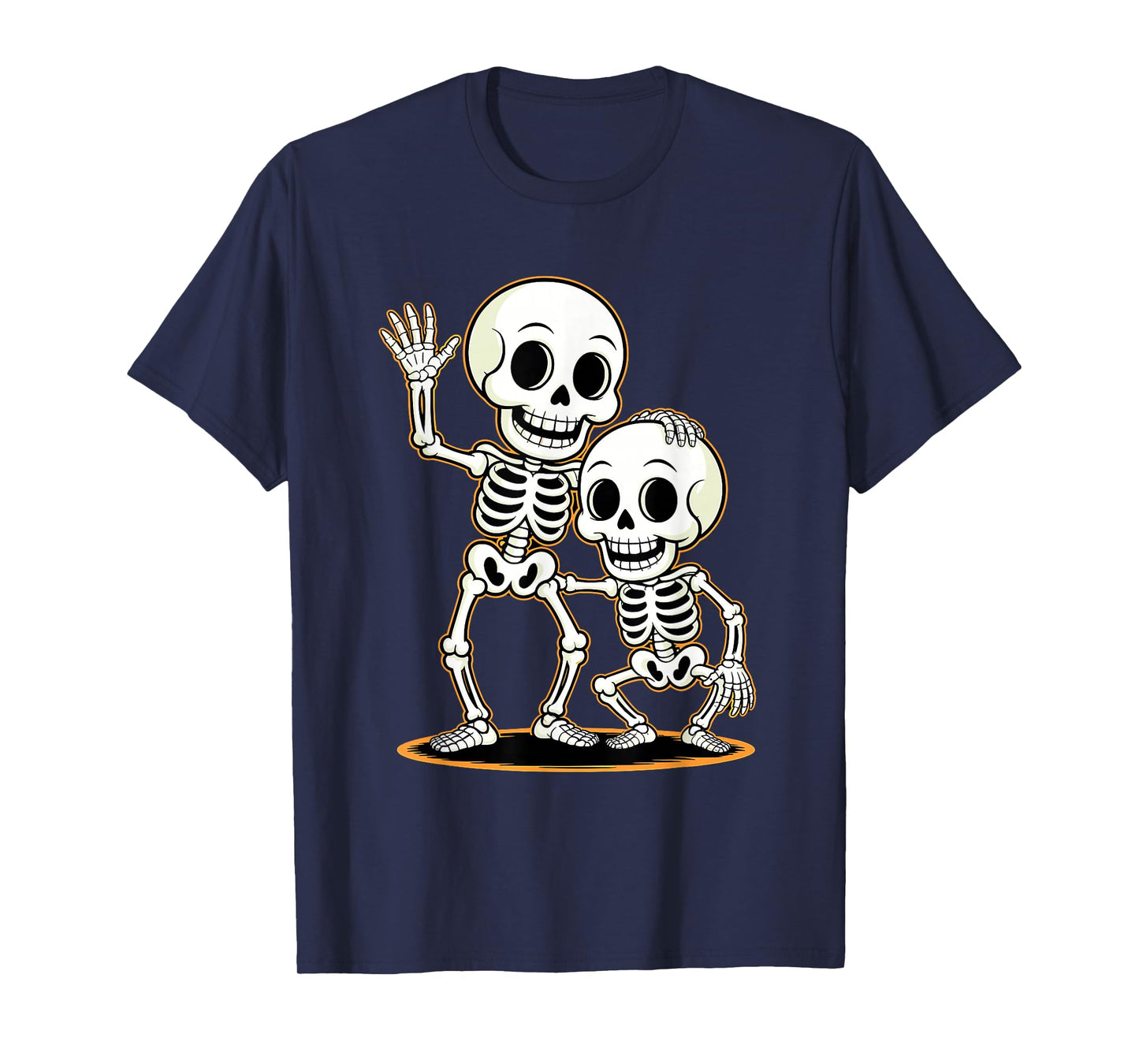 Silly Smiling Skeleton Duo Cartoon Fun Bones Artwork T-Shirt