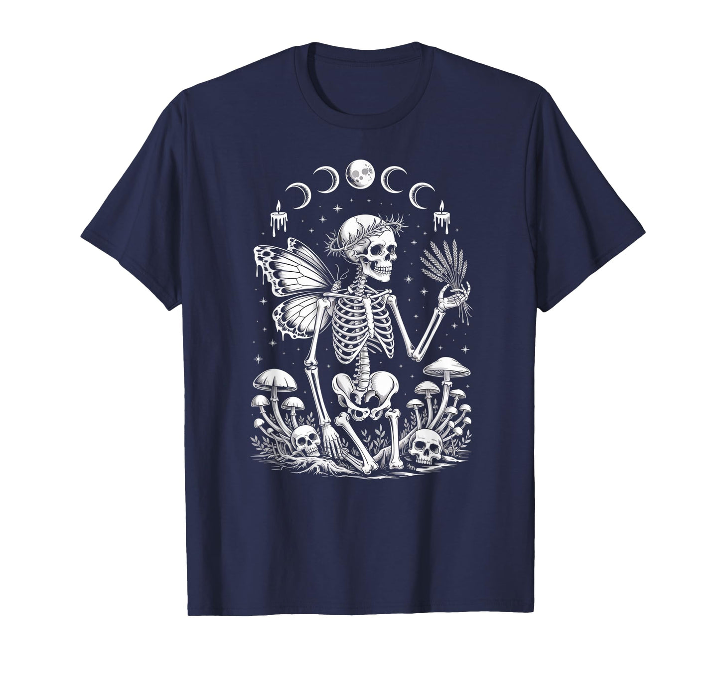 Skeleton Fairy Witchy Occult Moon Phases Mushrooms T-Shirt