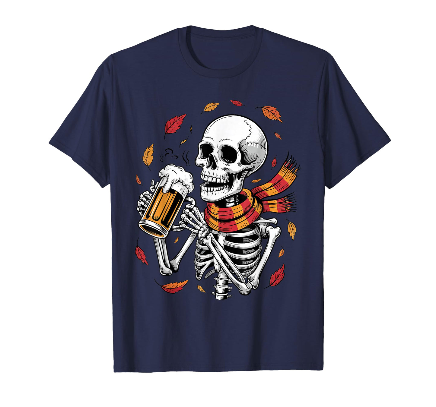 Spooky Skeleton Drinking Beer Funny Fall Season Oktoberfest T-Shirt
