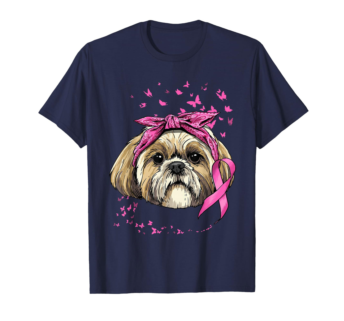 Breast Cancer Awareness Shih Tzu Dog Pink Ribbon Survivor T-Shirt