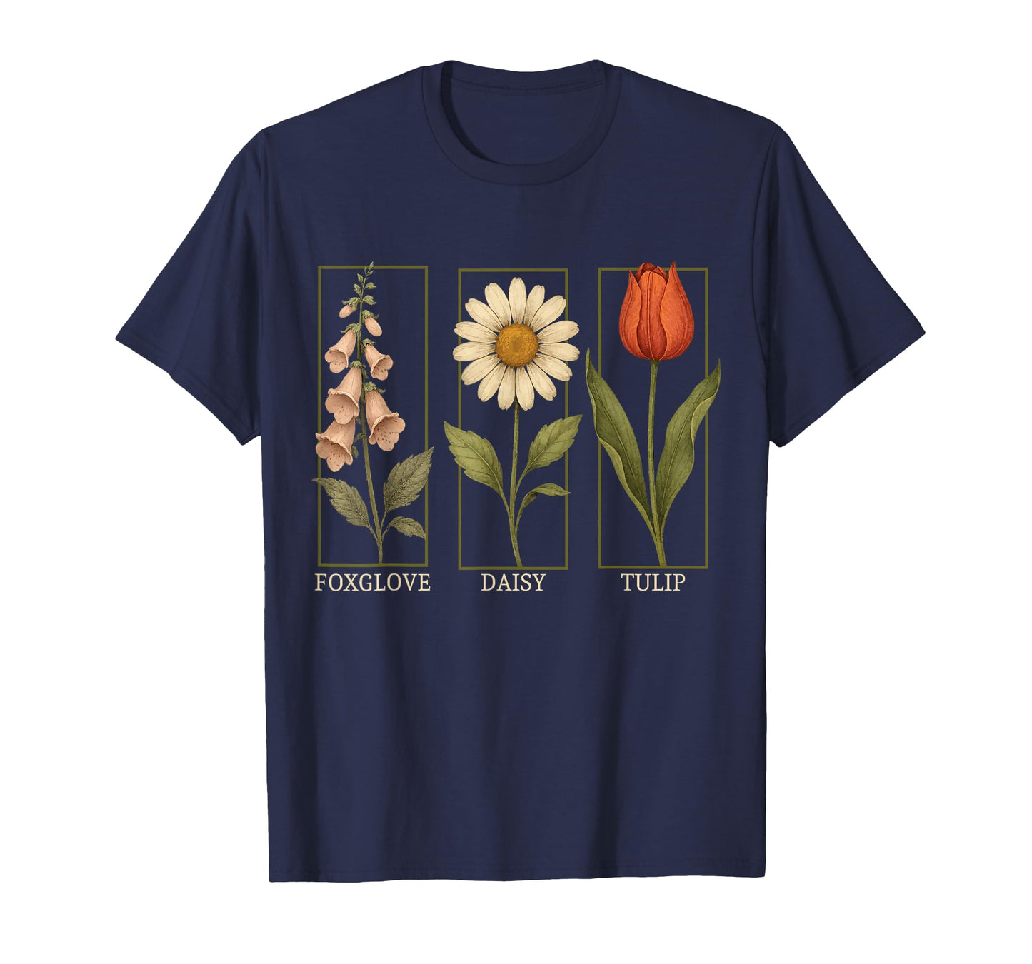 Vintage Botanical Flowers - Foxglove Daisy Tulip T-Shirt