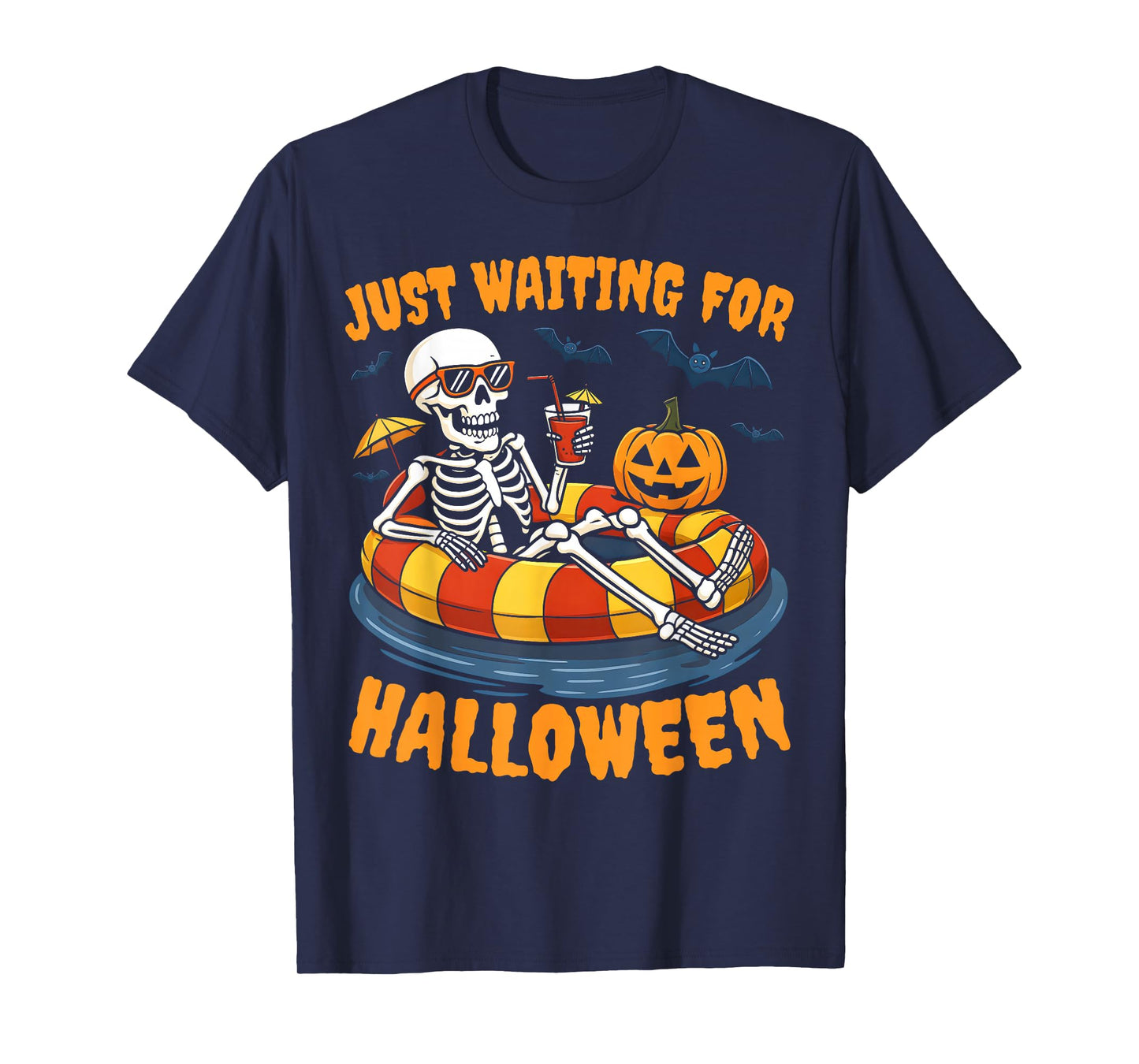 Spooky Summer Skeleton Just Waiting for Halloween Pumpkin T-Shirt