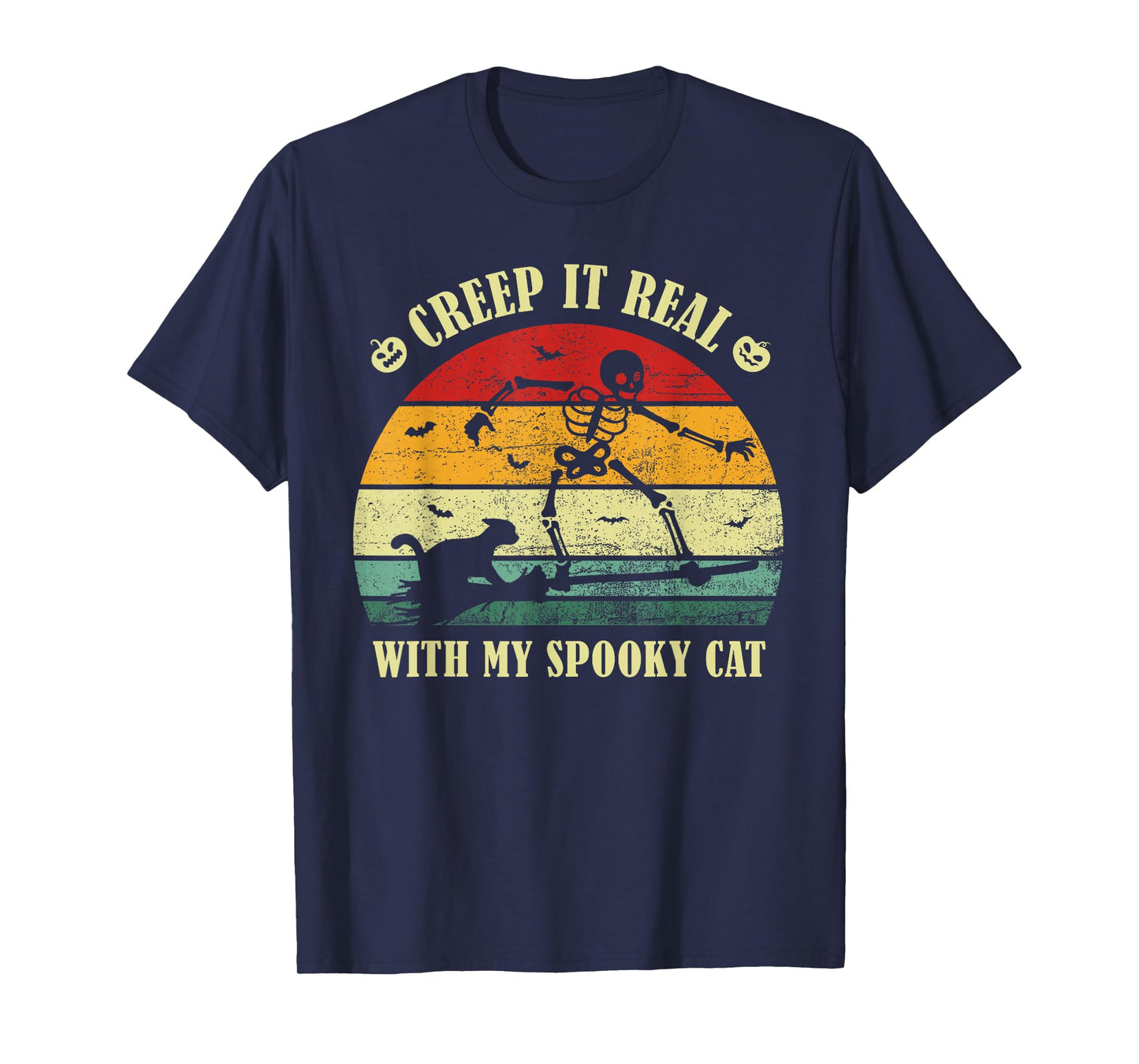 Creep It Real, with My Spooky Cat Halloween Skeleton Vintage T-Shirt