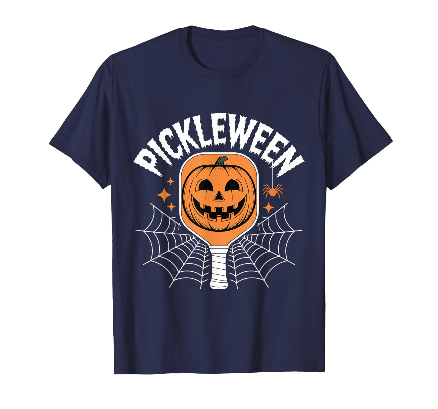 Pickleween Pickleball Paddle Funny Halloween Spider Pumpkin T-Shirt