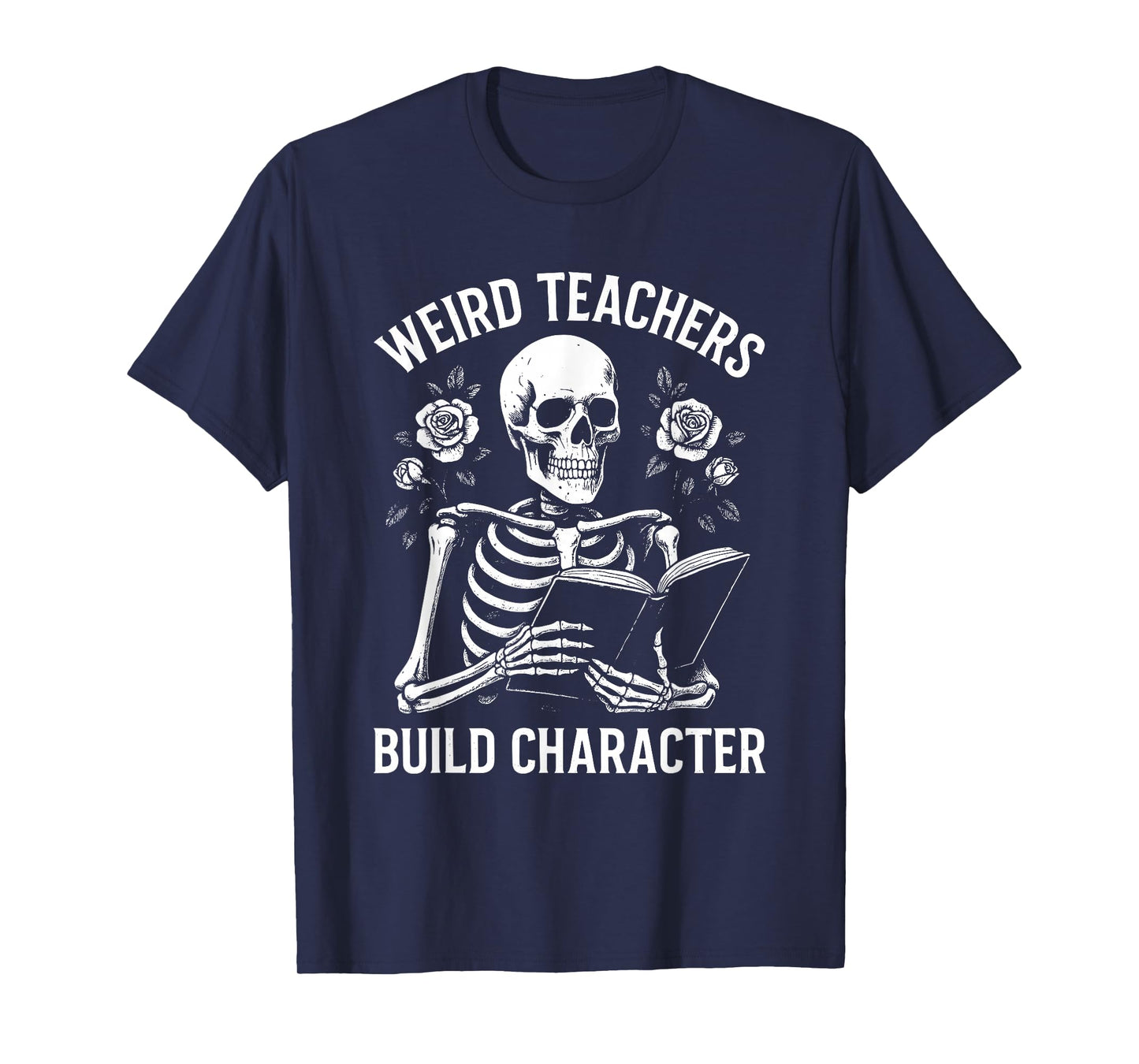 Skeleton Reading Book Floral Skull Halloween Teacher Costume T-Shirt