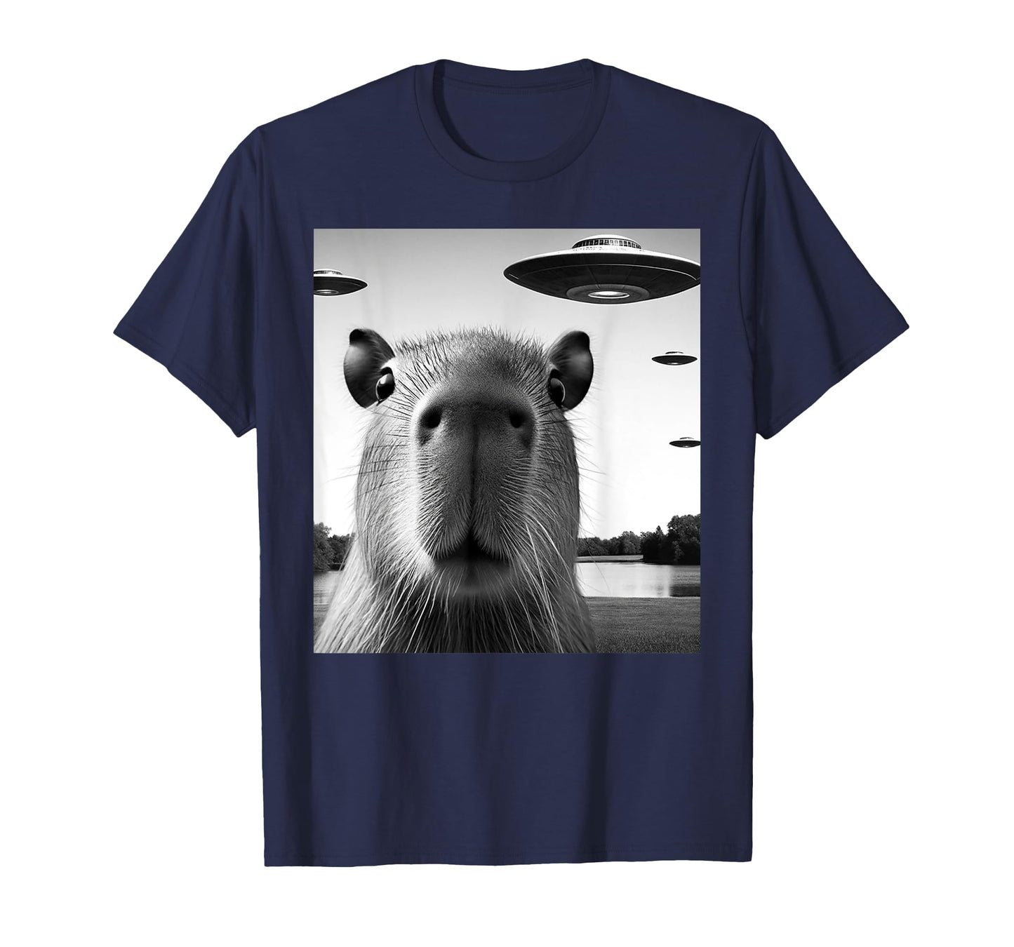 Funny Capybara Selfie with UFOs Weird Graphic T-Shirt