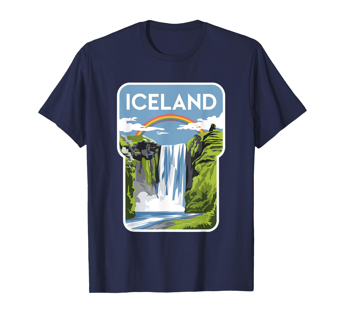 Iceland Waterfall and Rainbow Graphic for Nature Lovers T-Shirt