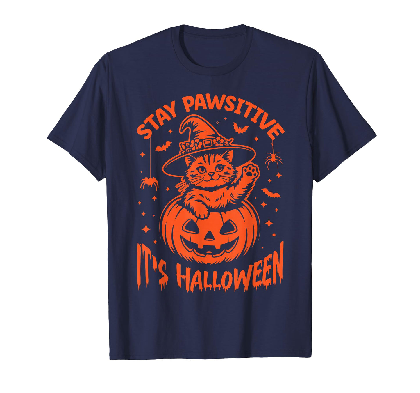 Stay Pawsitive, it’s Halloween Pet Creepy Black Cat Pumpkin T-Shirt