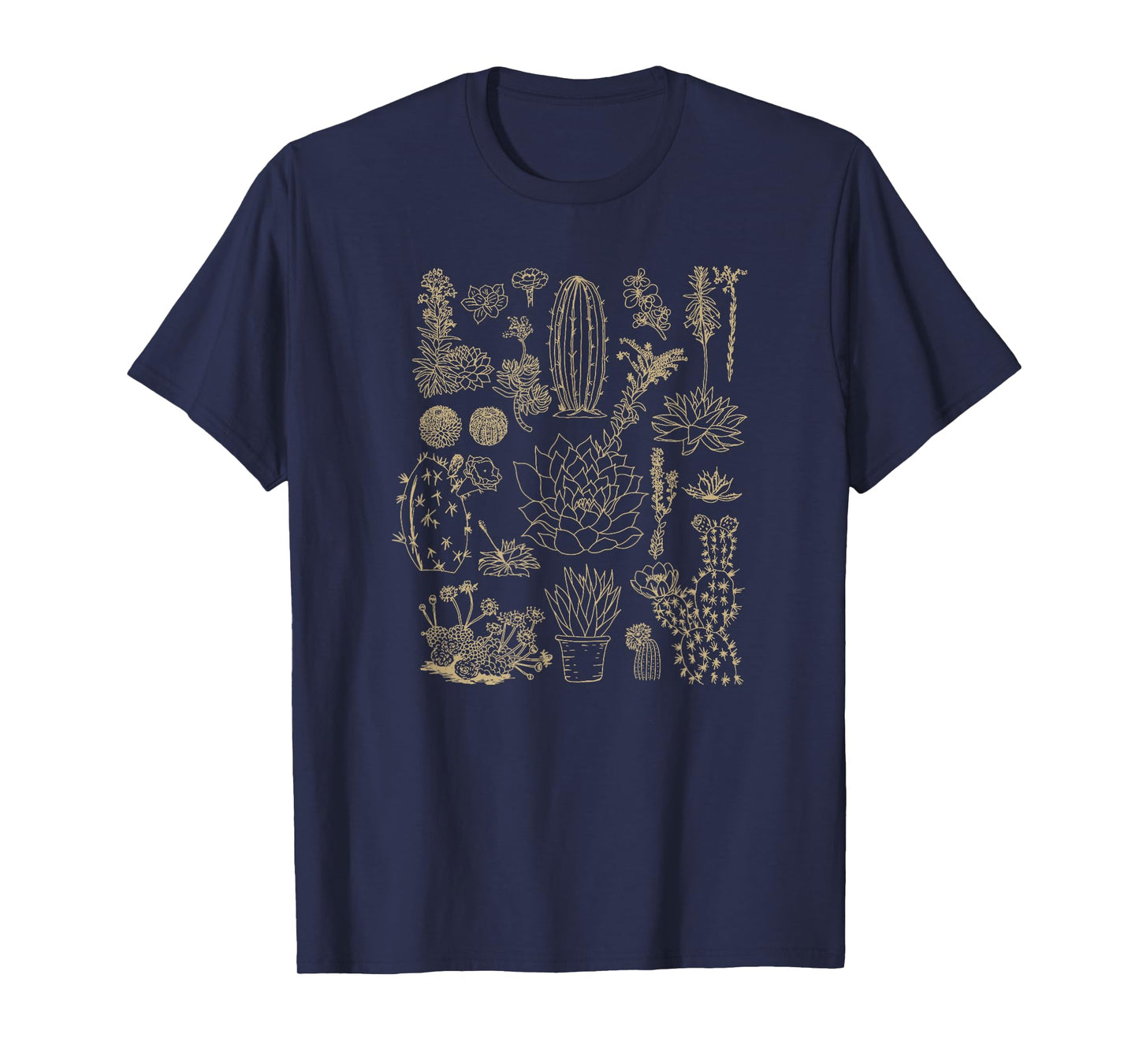 Cactus Grid Desert Plants Collage Outline Art T-Shirt