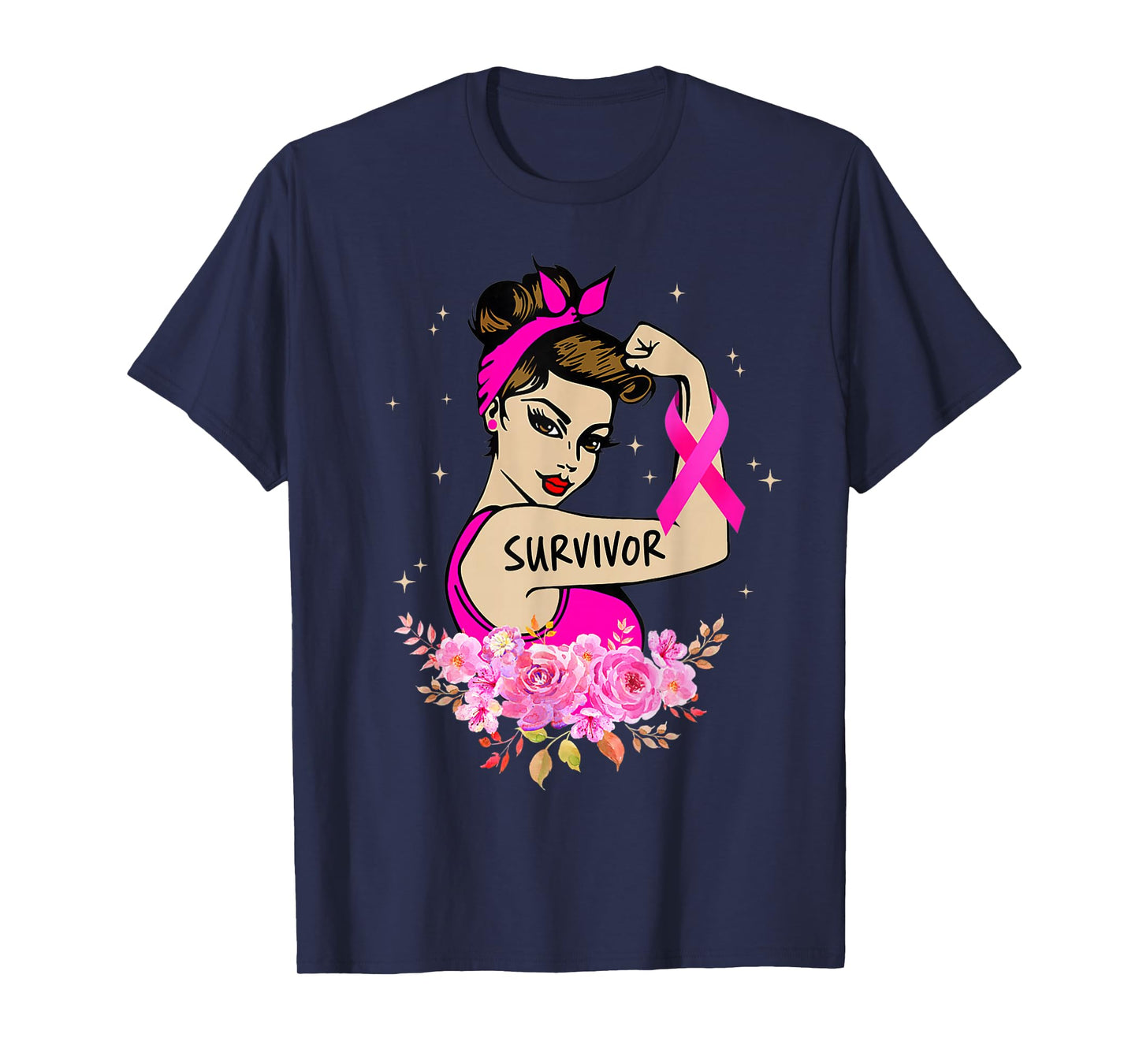 Breast Cancer Survivor Rosie Riveter Pink Awareness Women T-Shirt