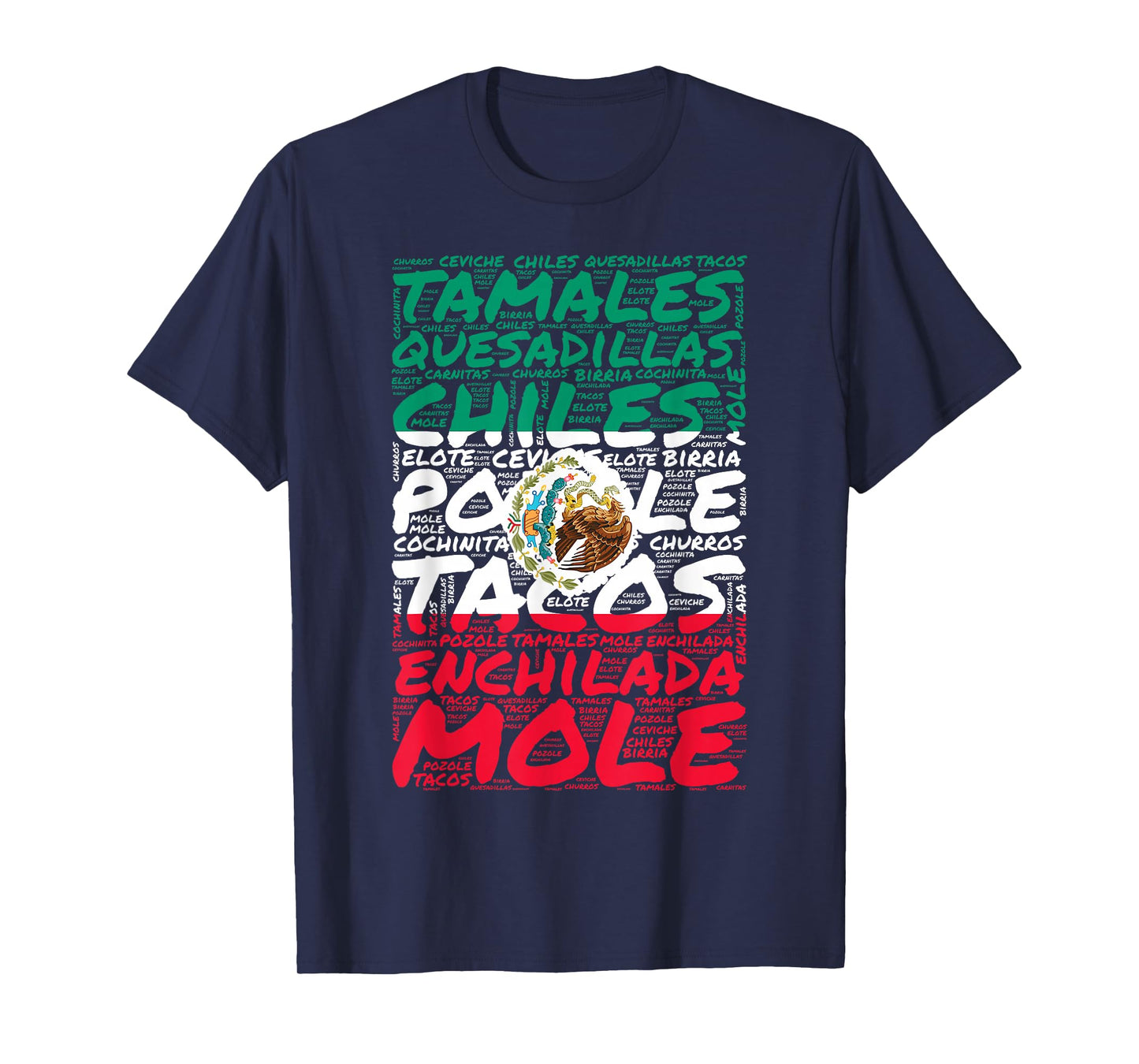 Mexico Food Word Cloud Tacos Tamales Mole Pozole Enchilada T-Shirt