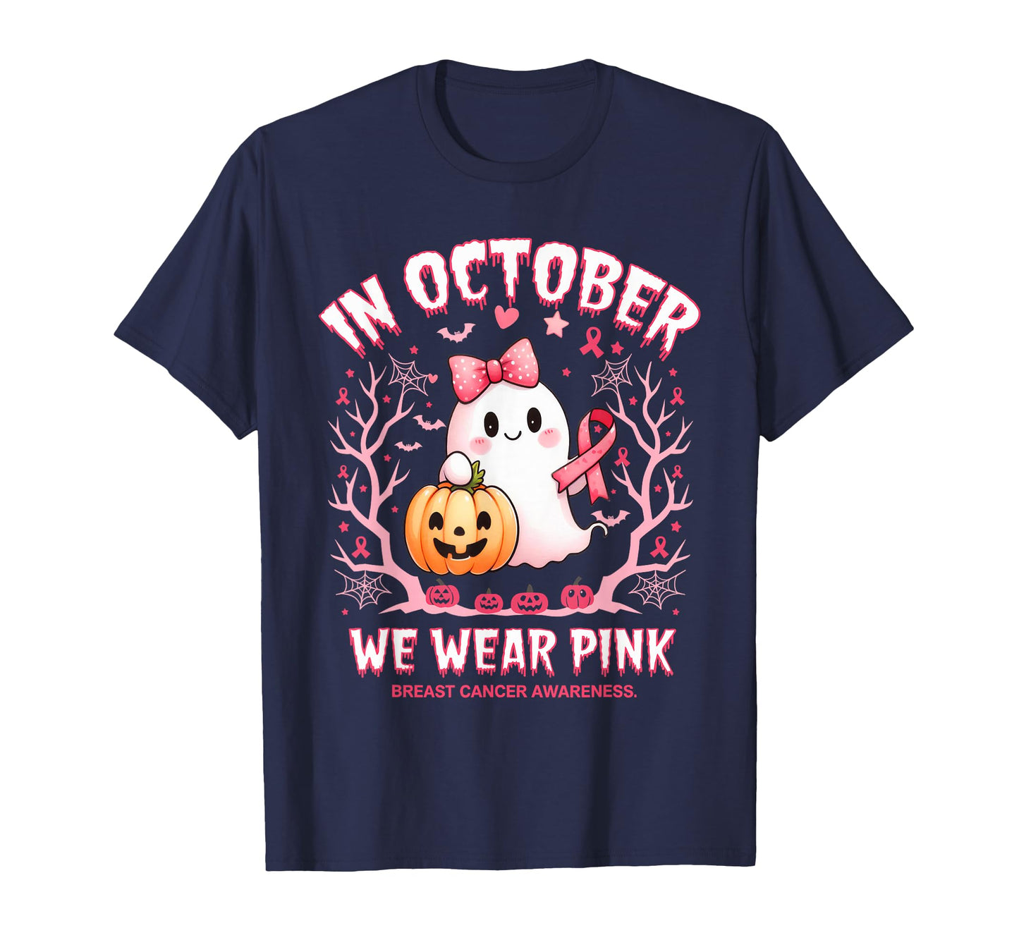 in October We Wear Pink Breast Cancer Awareness Halloween T-Shirt