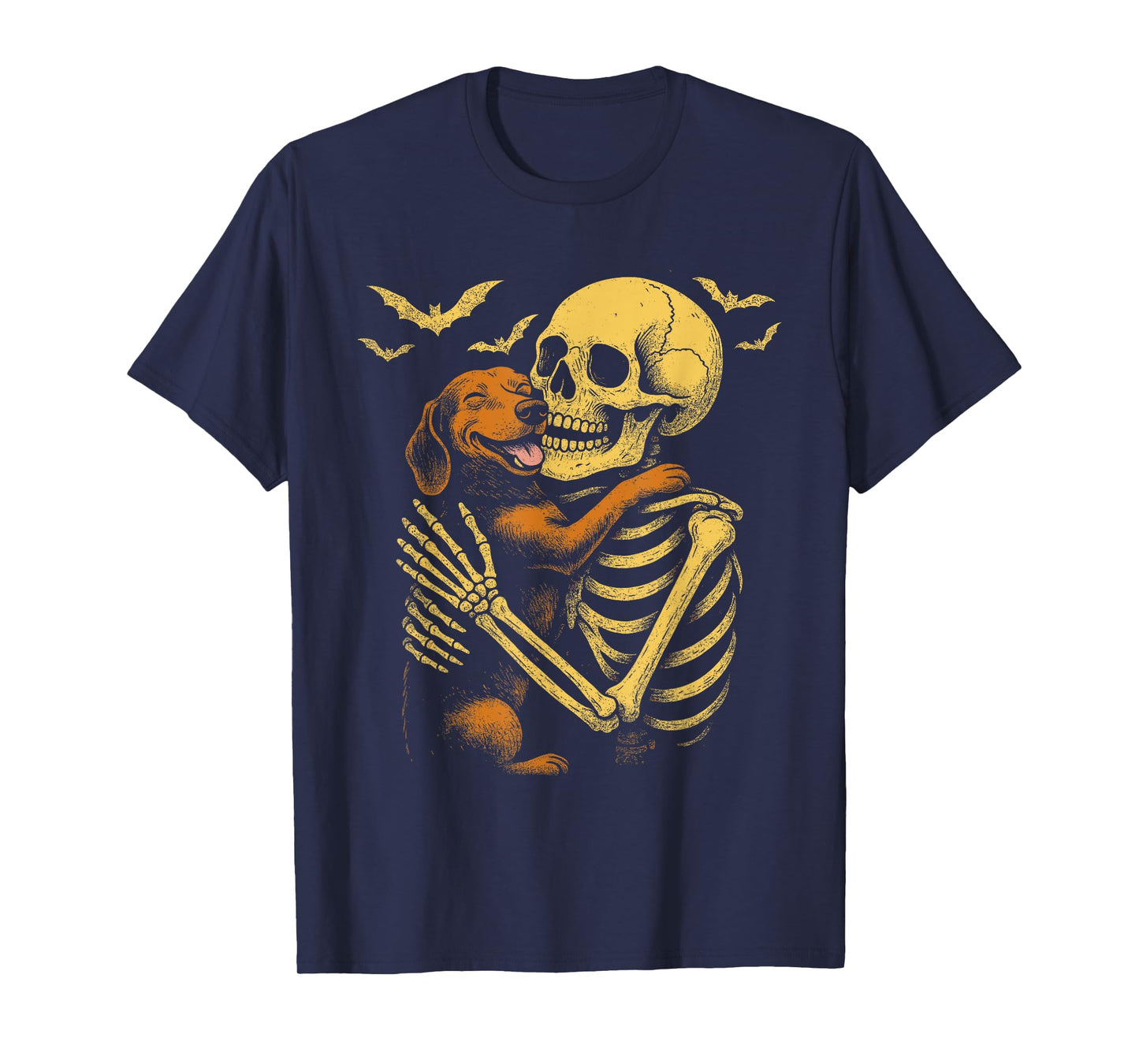Skeleton Hugging Dachshund Dog Gothic Halloween Dachshund T-Shirt