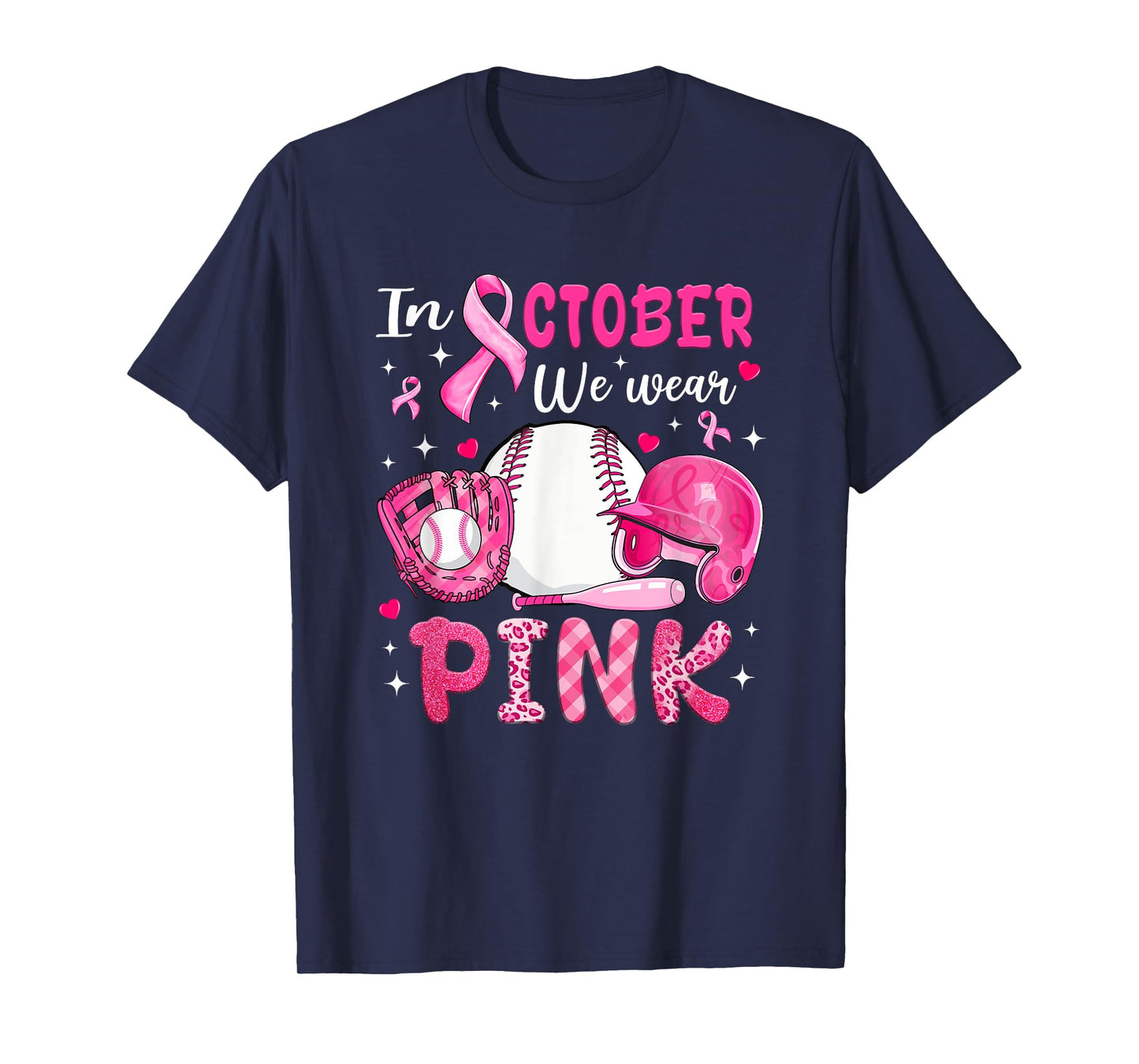 in October We Wear Pink Baseball Breast Cancer Awareness T-Shirt