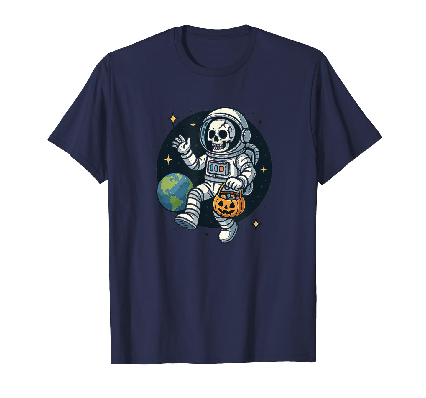 Skeleton Astronaut Floating in Space Halloween T-Shirt