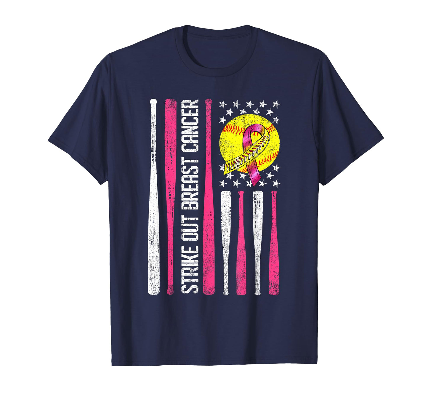 Strike Out Breast Cancer Softball Fight Awareness Men Womens T-Shirt