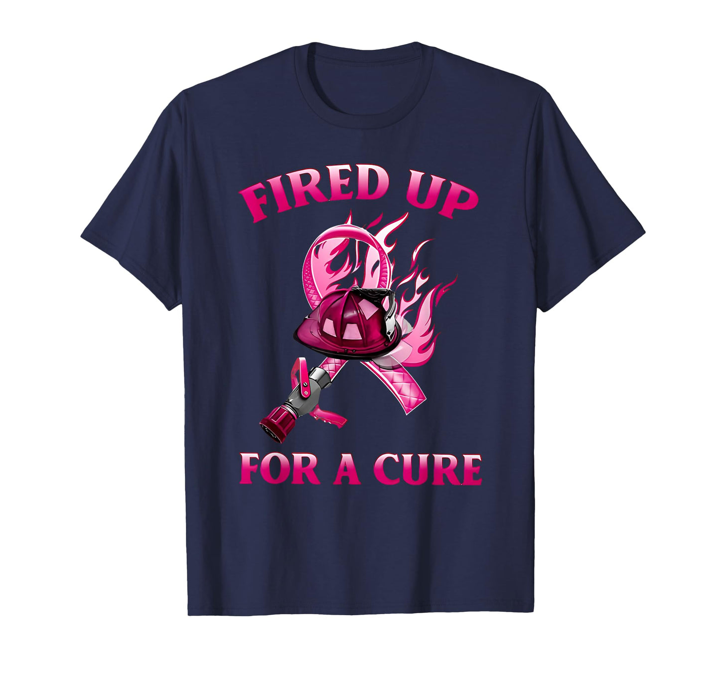 breast cancer fired up for a cure cute pink ribbon fireman T-Shirt