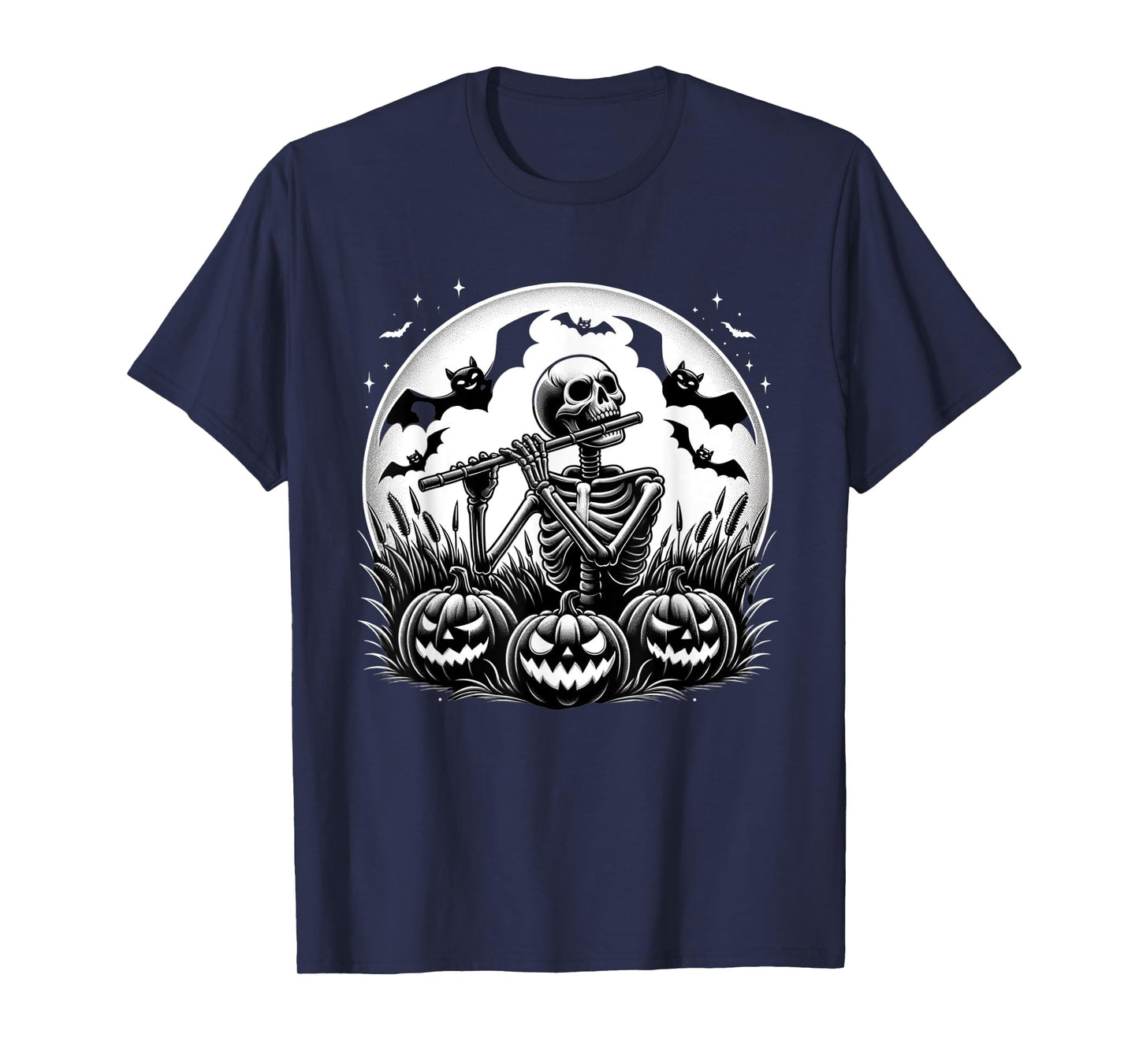 Funny Flute Skeleton Flutist Halloween Mens Womens Kids T-Shirt