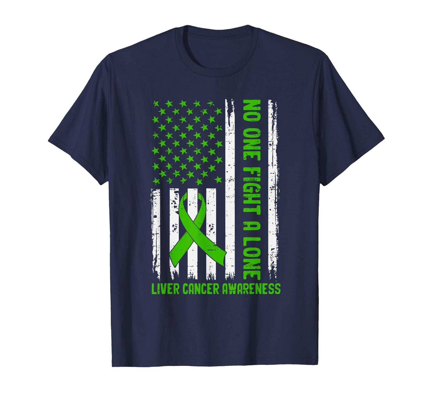 Liver Cancer Awareness USA Flag Ribbon Green Support Mens T-Shirt