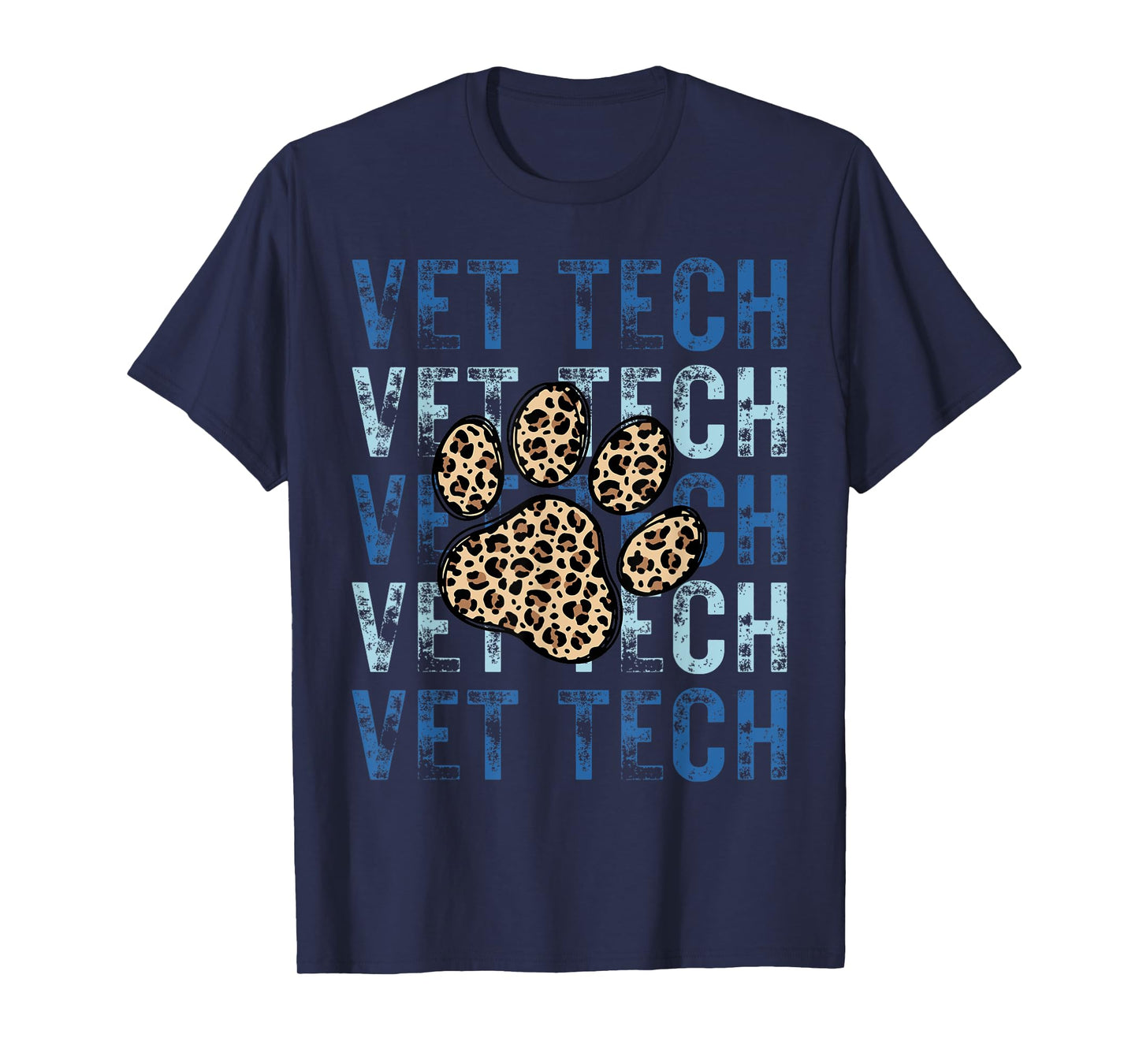 Retro Vet Tech Paw Print Leopard Veterinary Technician T-Shirt