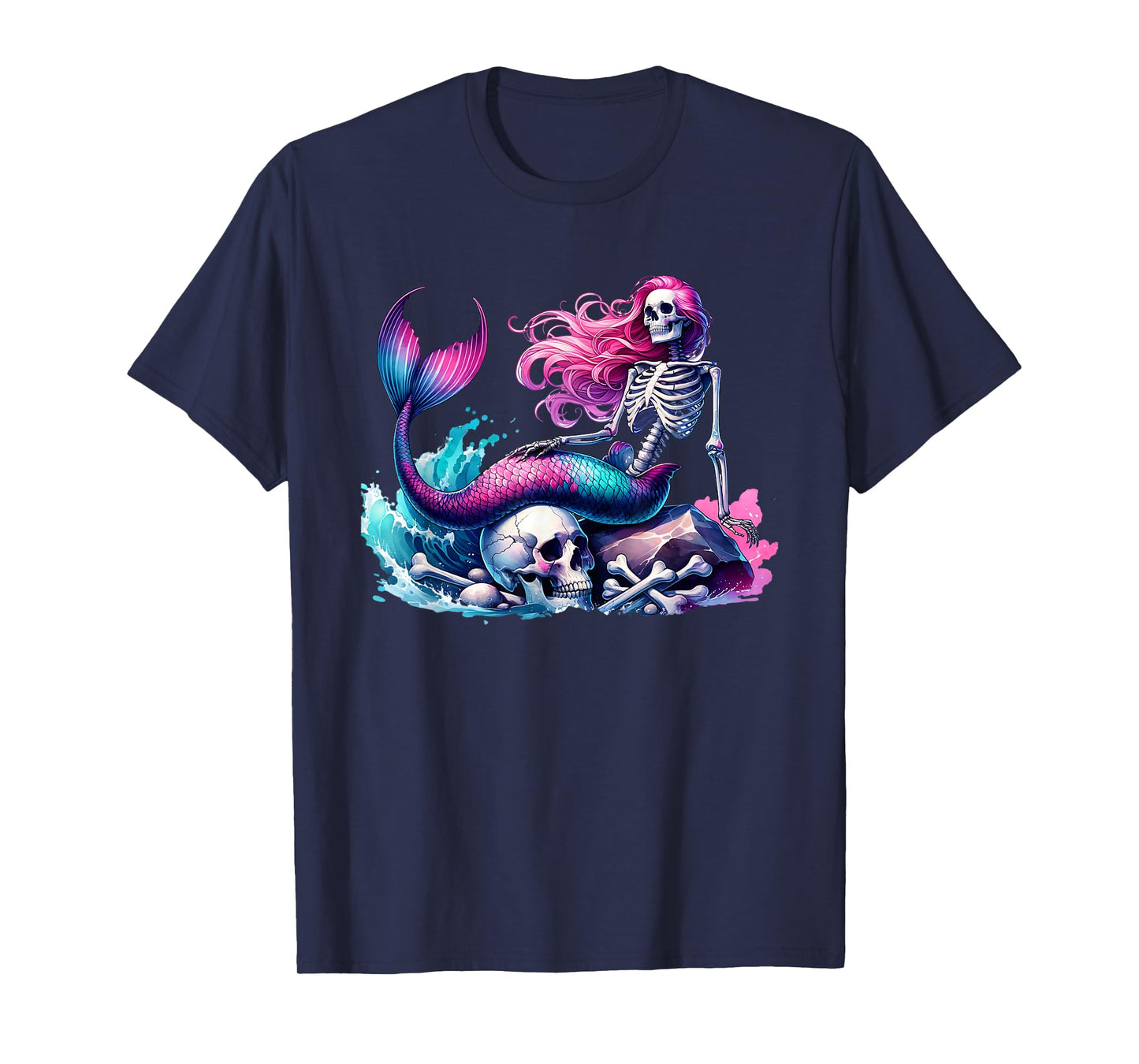 Mermaid Skull Ocean Wave Siren Skeleton Sea T-Shirt