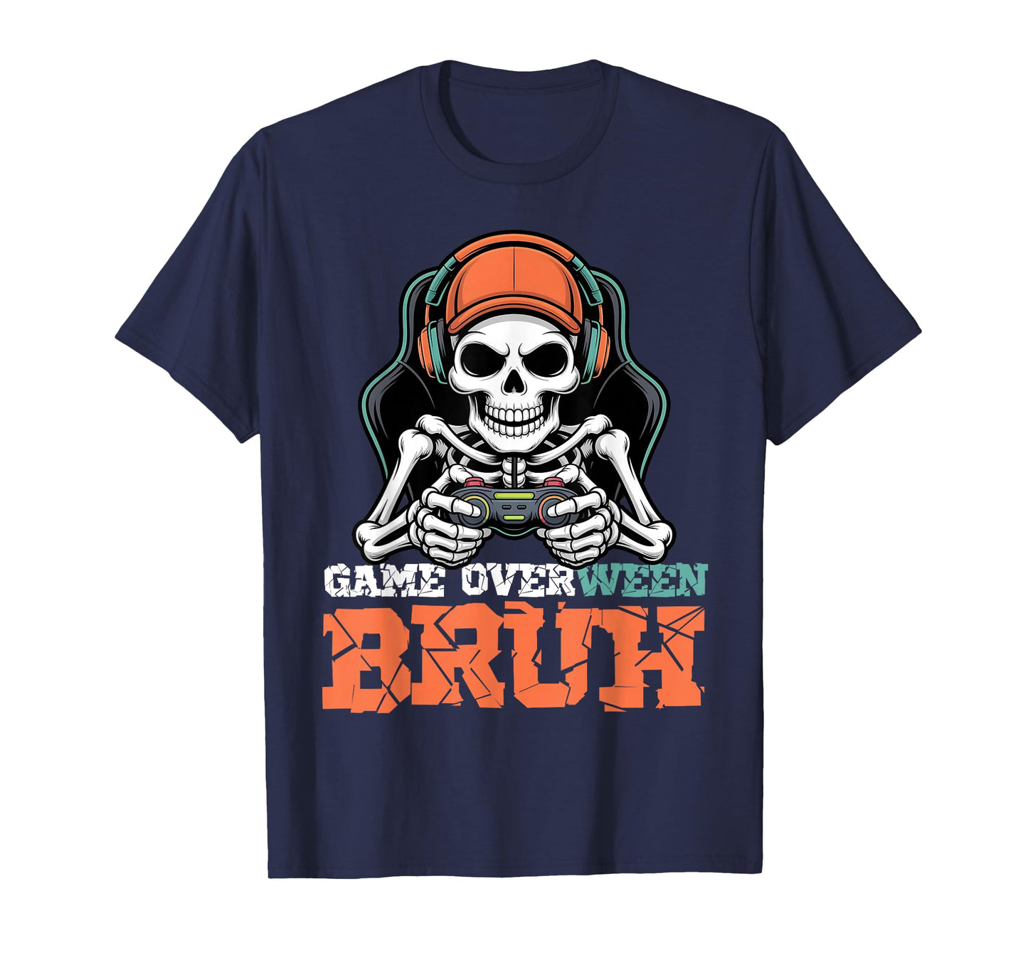 Halloween Skeleton Gamer Video Game Overween Bruh Boys Men T-Shirt