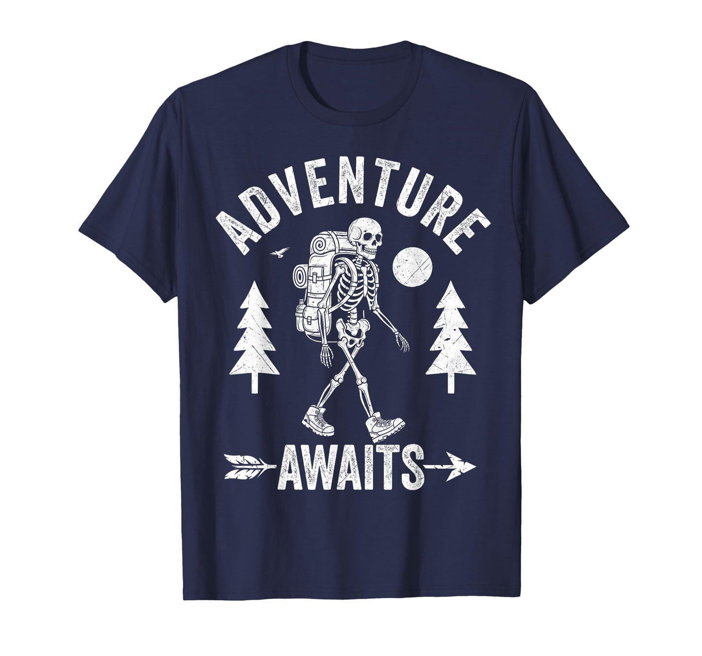 Adventure Awaits Skeleton Backpacker Spooky Halloween Hiking T-Shirt
