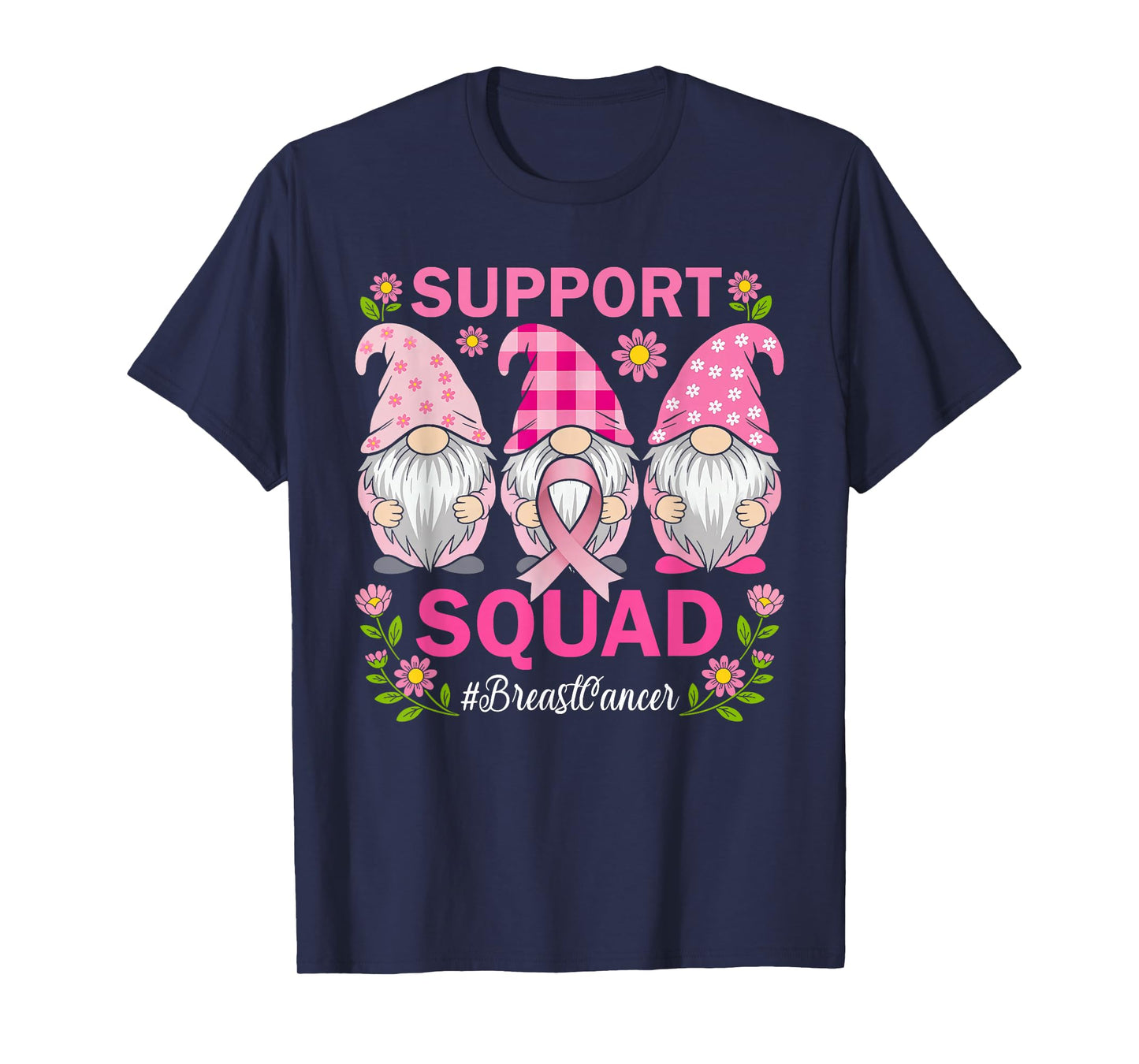 Support Squad Breast Cancer Awareness Pink Gnomes Womens T-Shirt