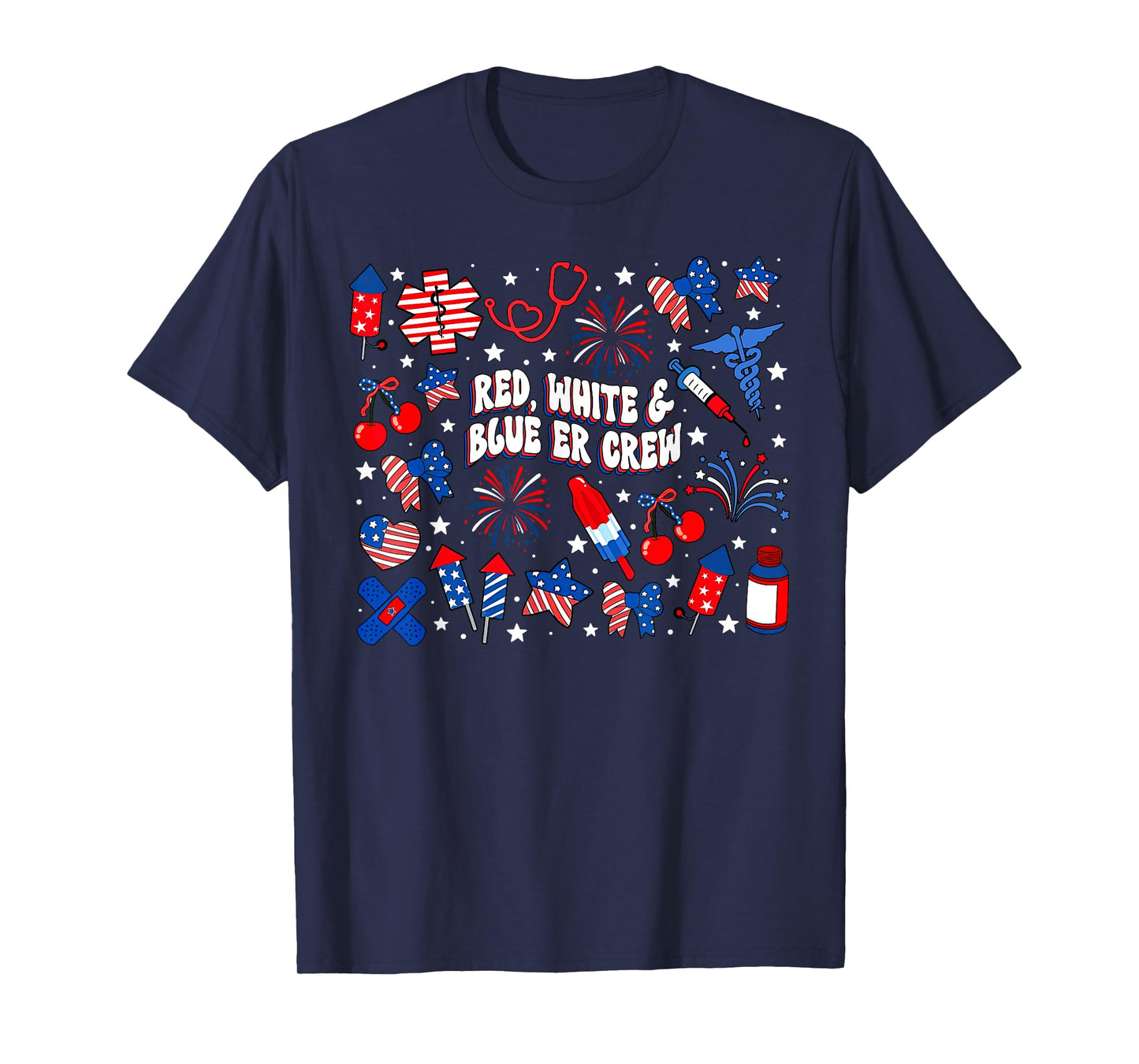 Red White Blue ER Crew Emergency Department 4th Of July T-Shirt