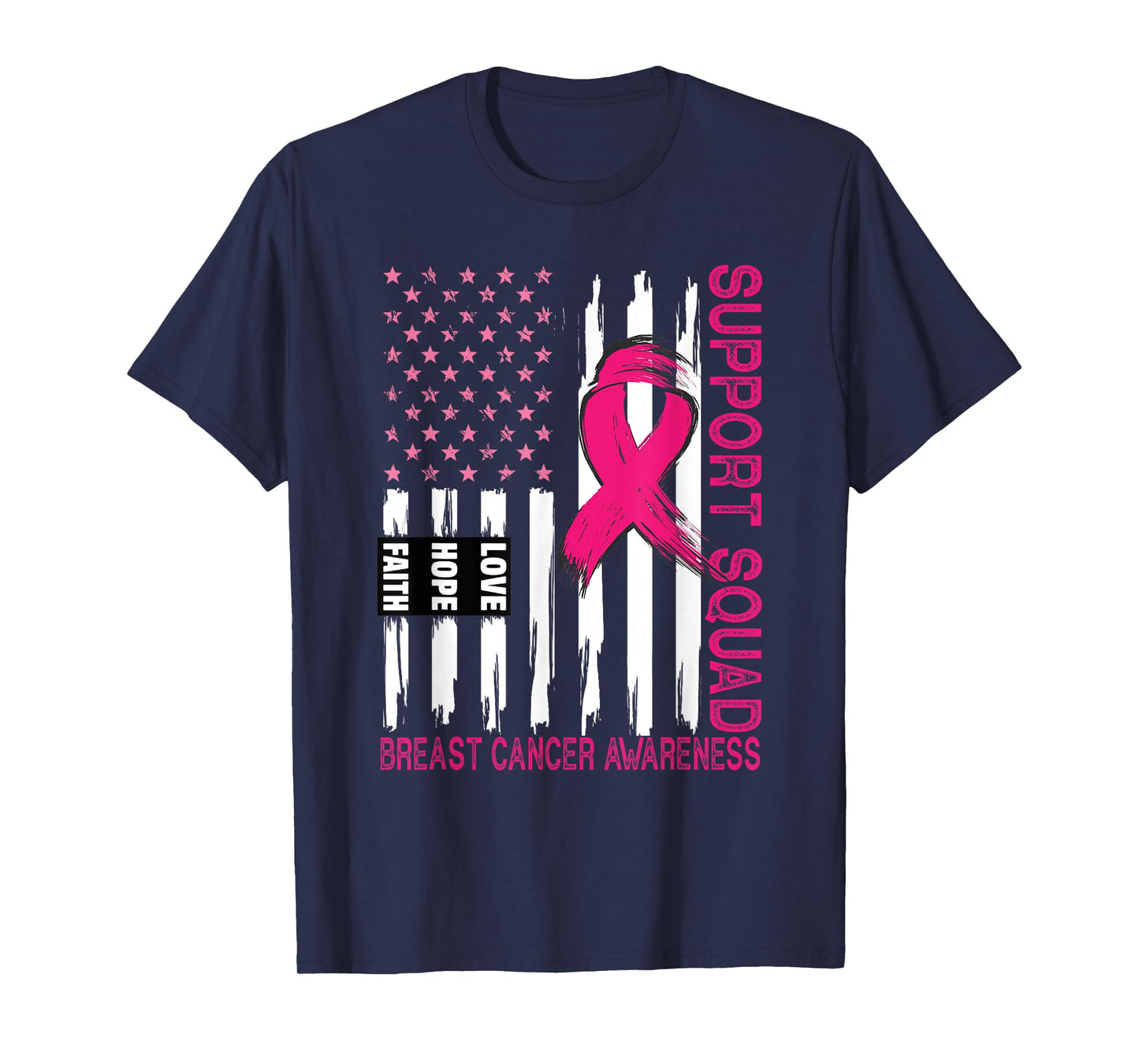 Support Squad Pink Us Flag Warrior Breast Cancer Awareness T-Shirt