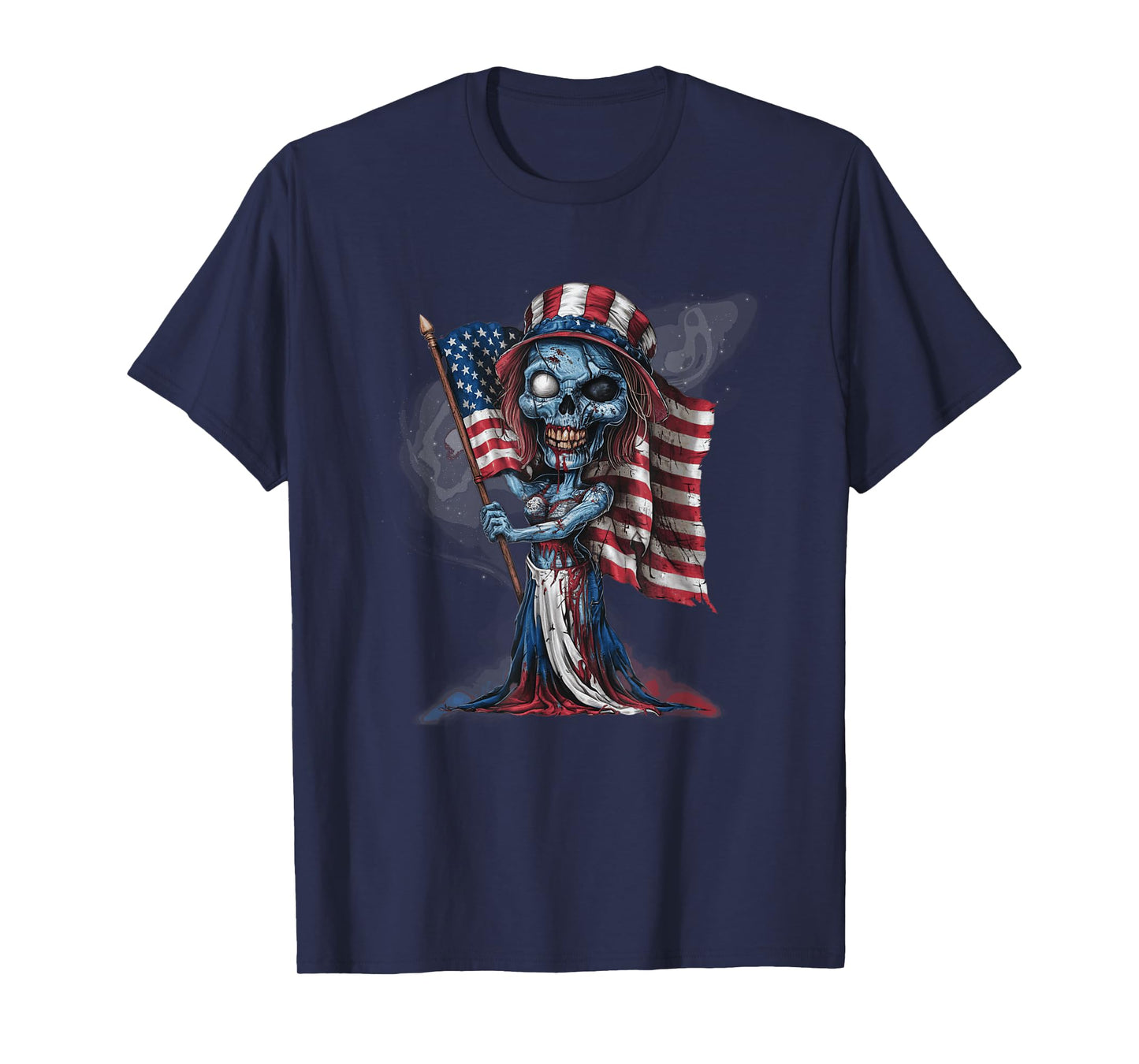 Patriotic Skeleton Halloween American Flag Gothic Horror T-Shirt