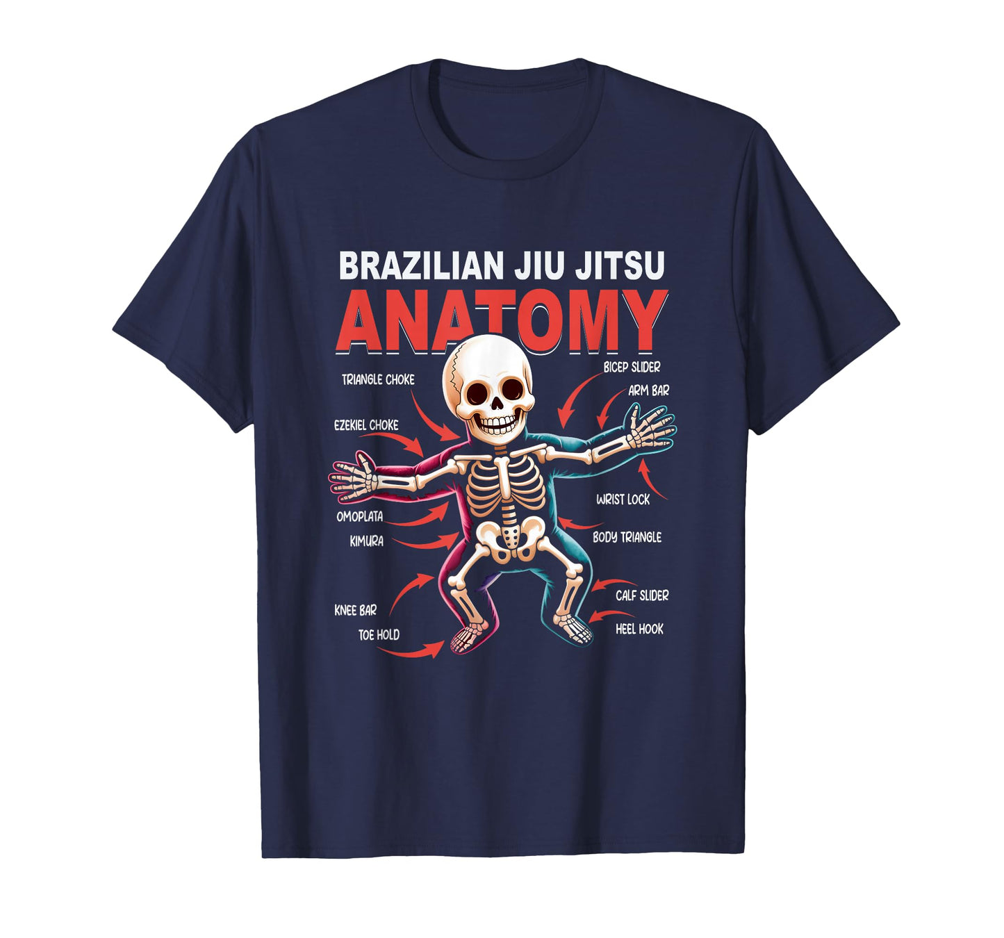 Brazilian Jiu Jitsu Anatomy Skeleton Moves Kimura Arm Bar T-Shirt