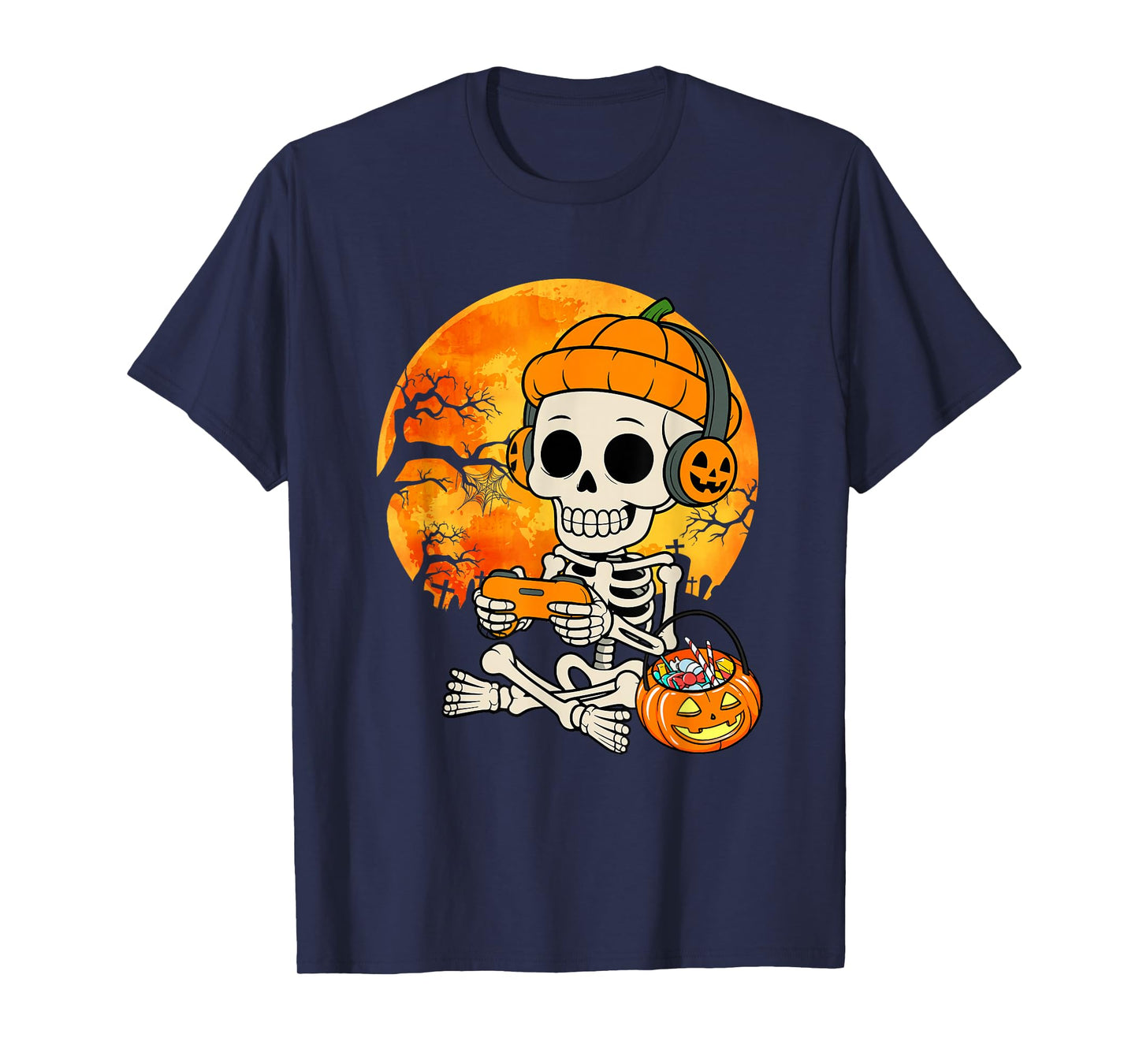 Gamer Spooky Skeleton Gaming Video Games Halloween Boys T-Shirt