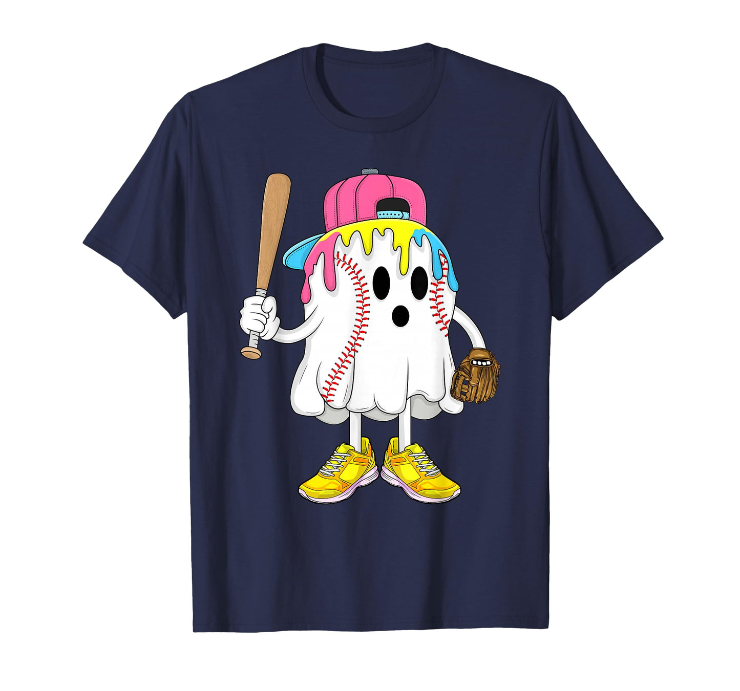 Ghost Baseball Halloween for Boys Ice Cream Drip Baseball T-Shirt