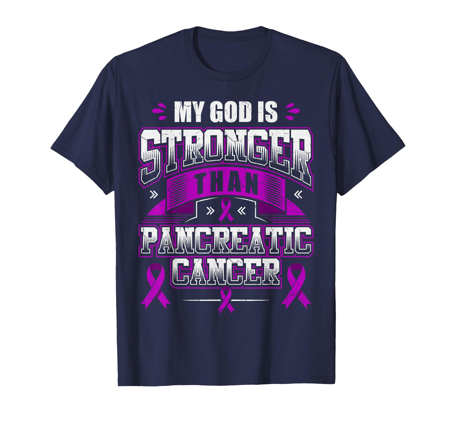 God is Stronger Pancreatic Cancer Month Awareness Ribbon T-Shirt